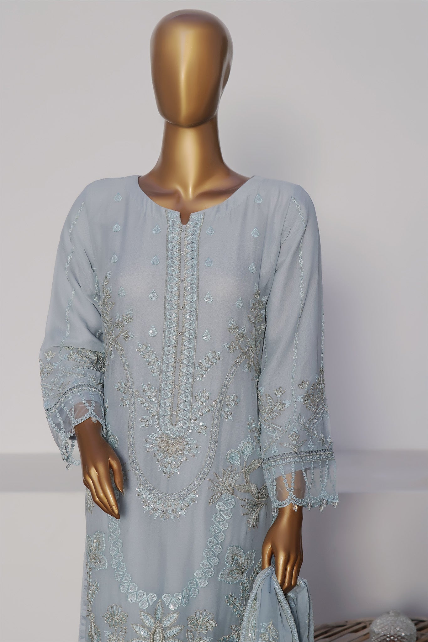 Afsany By Sada Bahar Stitched 3 Piece Luxury Formals Chiffon- Collection'2024-Sky Blue