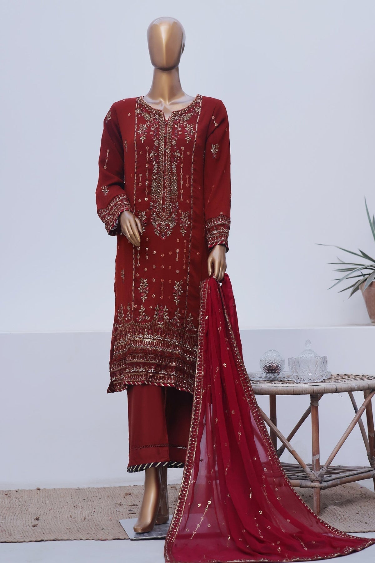 Afsany By Sada Bahar Stitched 3 Piece Luxury Formals Chiffon- Collection'2024-Rust