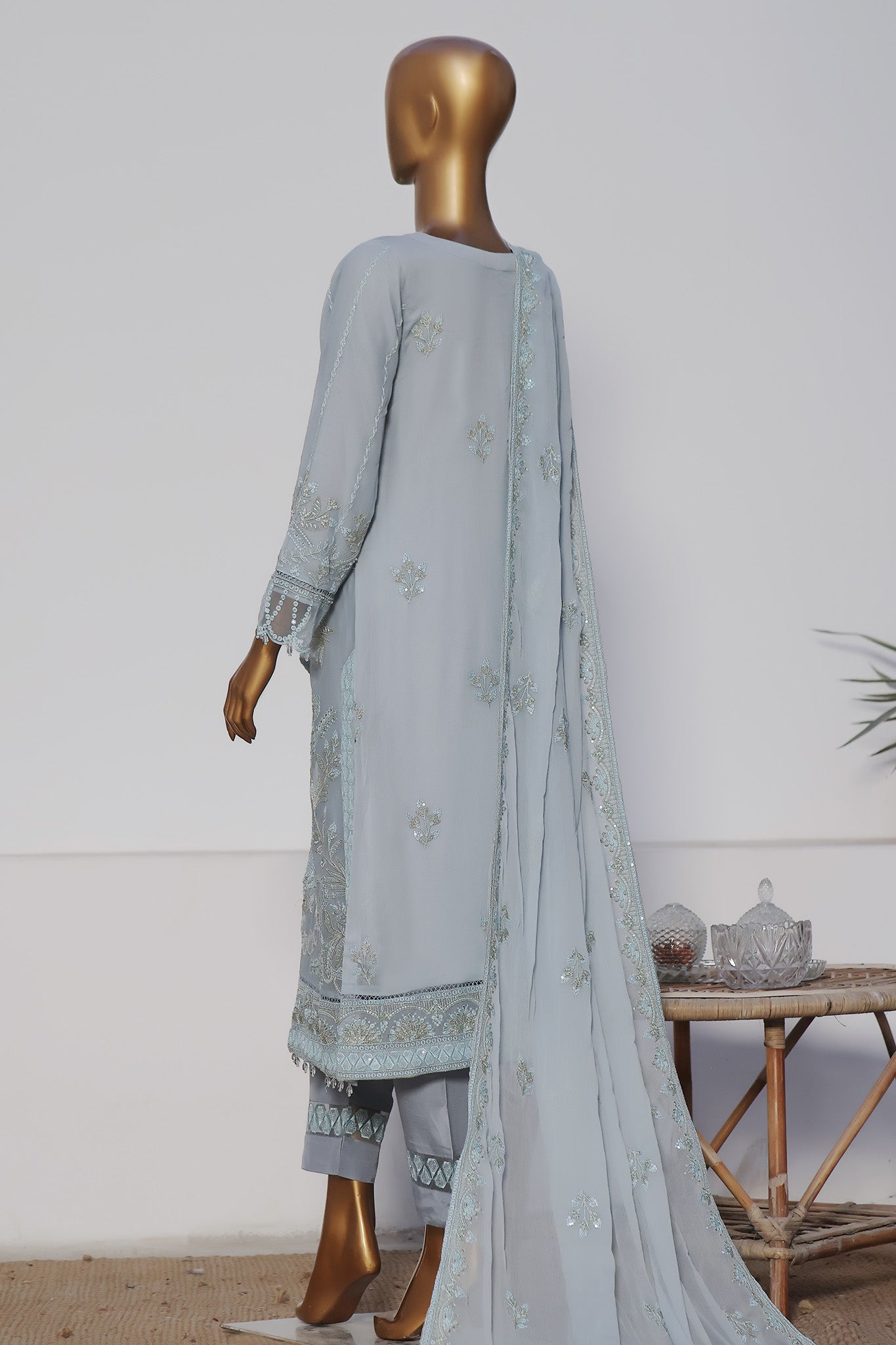 Afsany By Sada Bahar Stitched 3 Piece Luxury Formals Chiffon- Collection'2024-Sky Blue