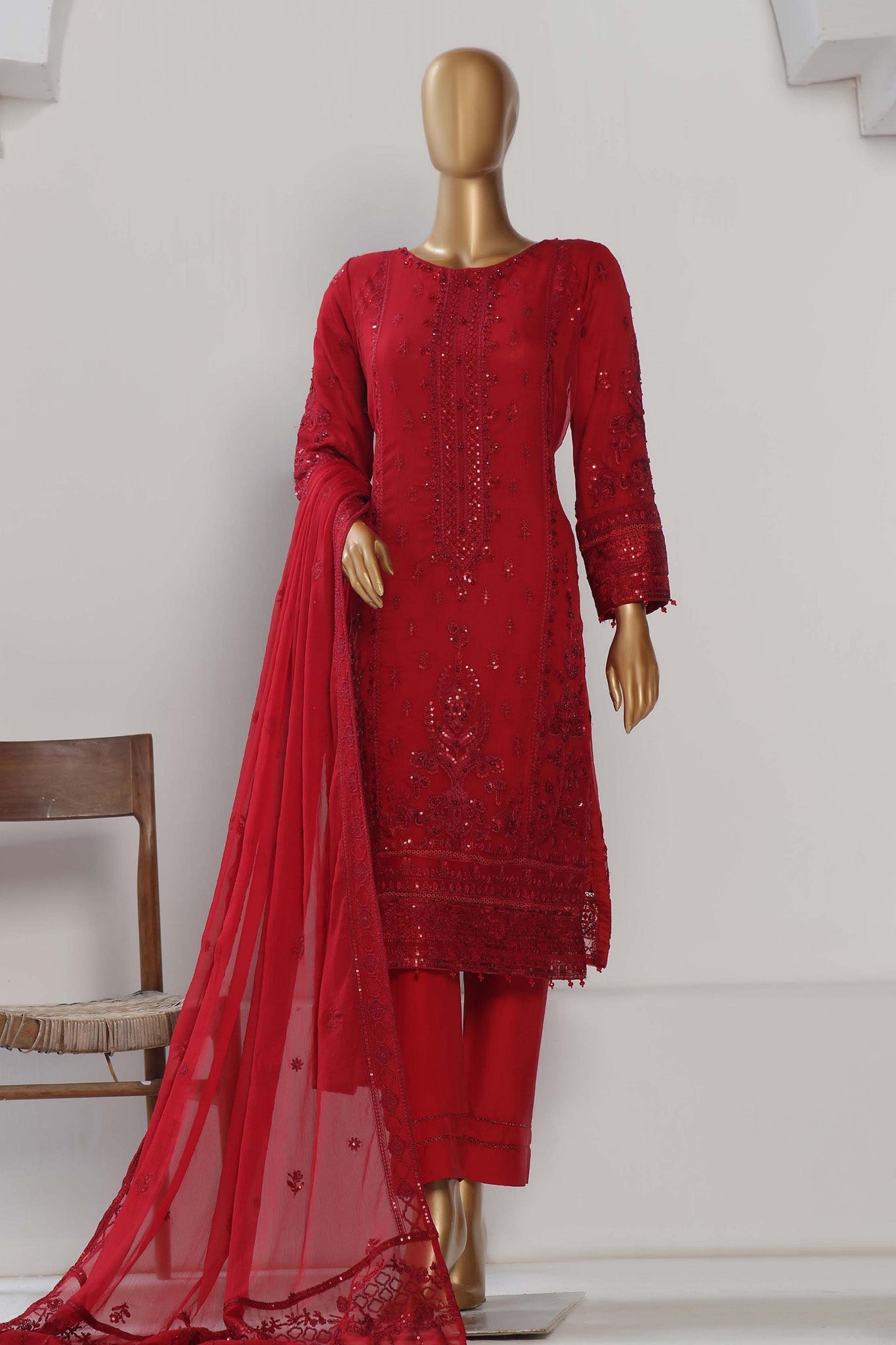 Afsany By Sada Bahar Stitched 3 Piece Luxury Formals Chiffon- Collection'2024-Red