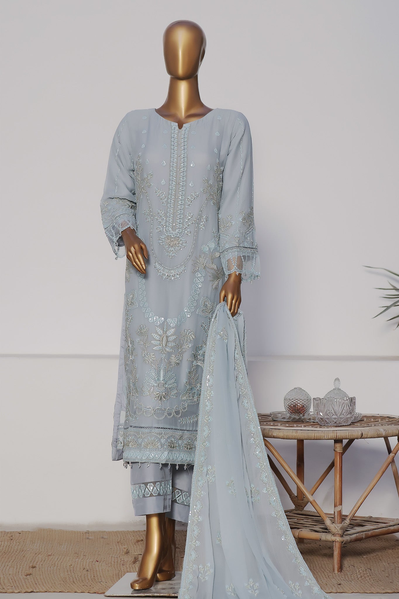 Afsany By Sada Bahar Stitched 3 Piece Luxury Formals Chiffon- Collection'2024-Sky Blue