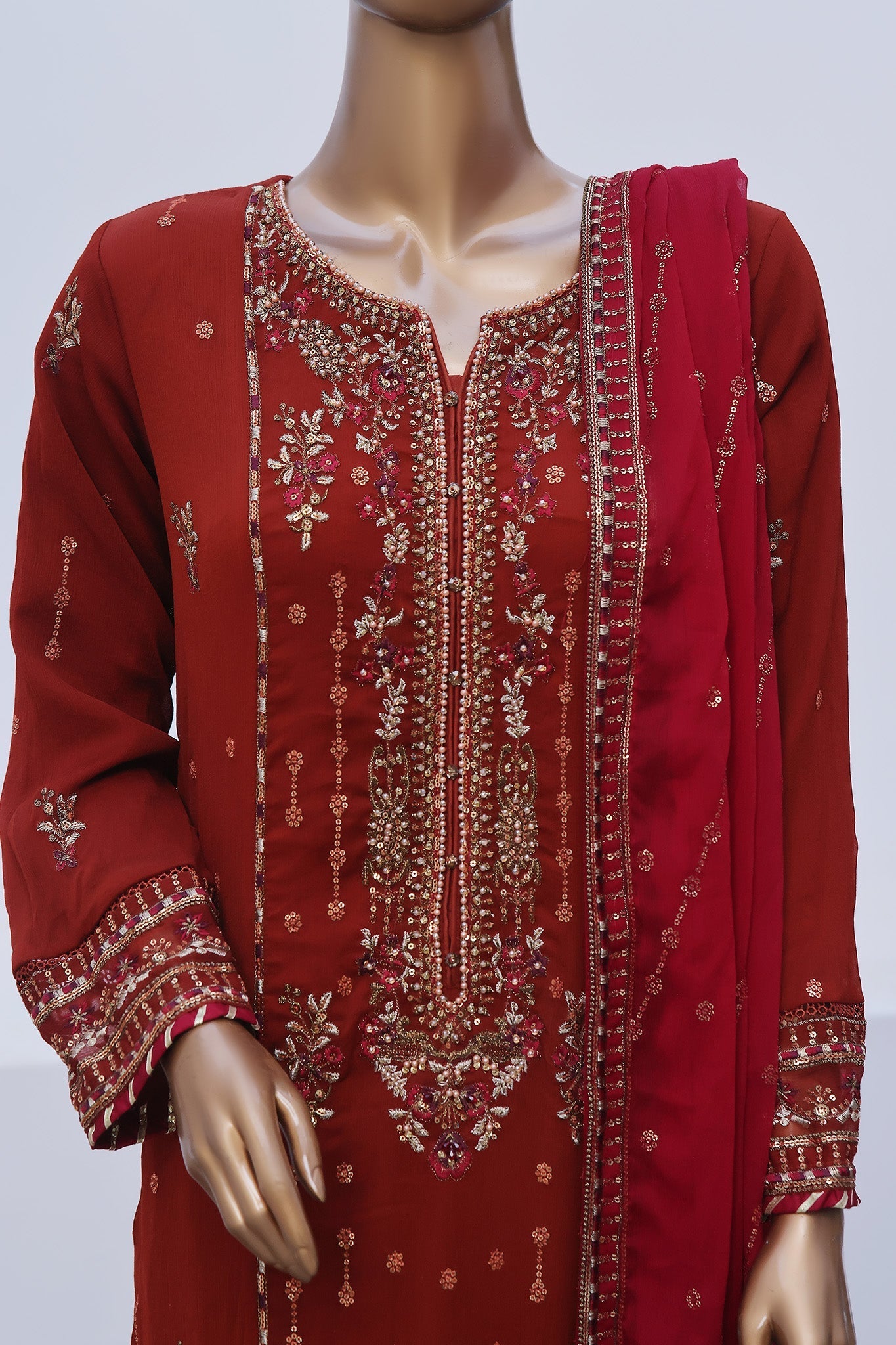 Afsany By Sada Bahar Stitched 3 Piece Luxury Formals Chiffon- Collection'2024-Rust