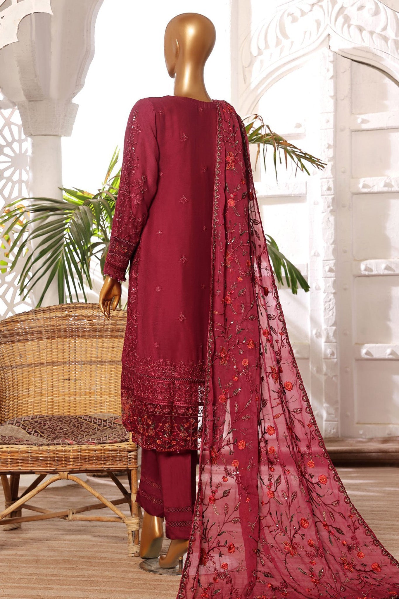 Afsany By Sada Bahar Stitched 3 Piece Luxury Formals Chiffon- Collection'2024-Maroon