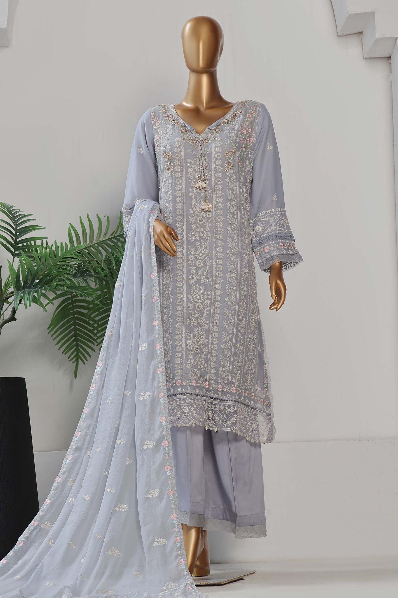 Afsany By Sada Bahar Stitched 3 Piece Luxury Formals Chiffon- Collection'2024-Flora-saky BLUE