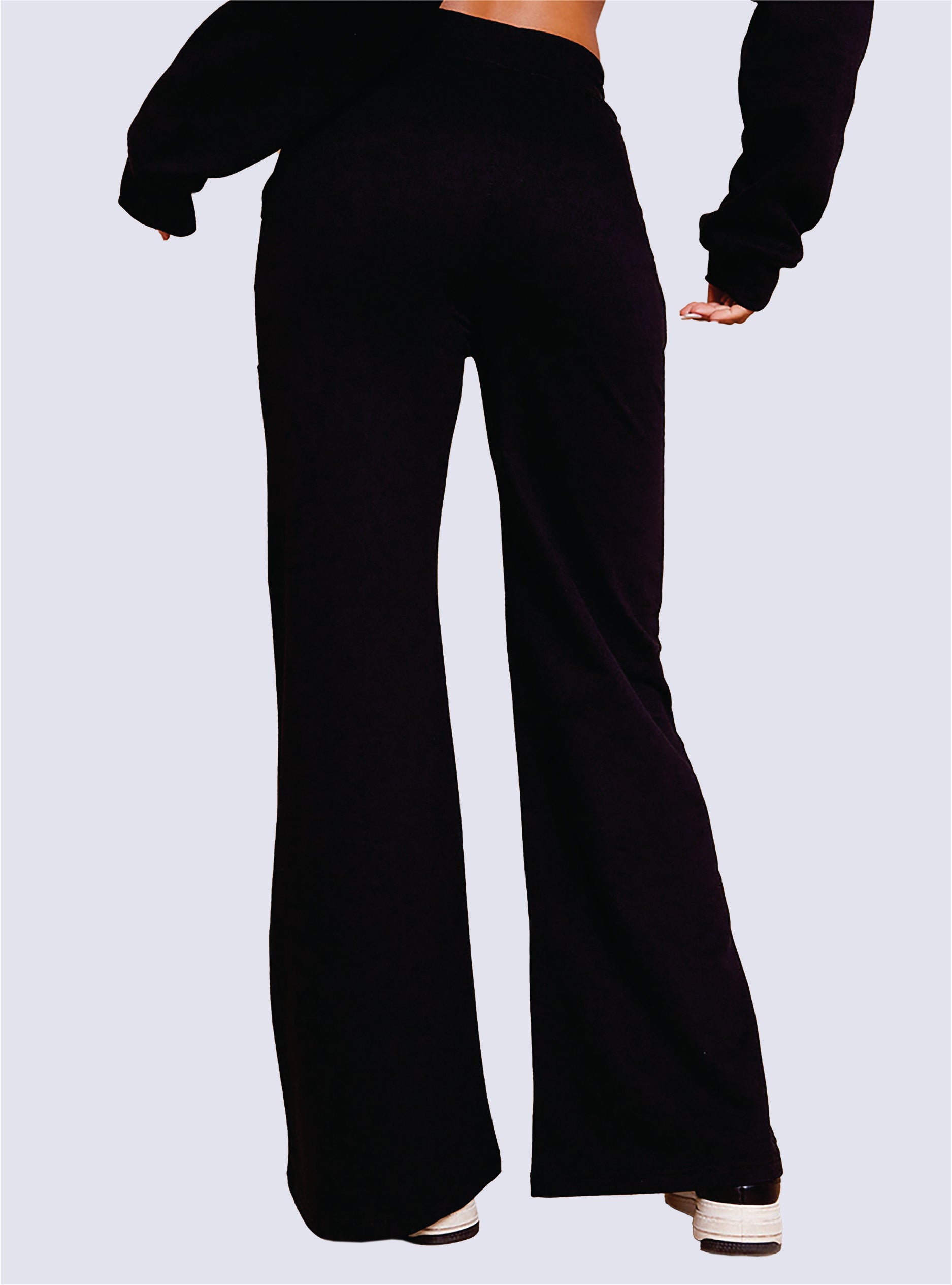 BLACK SLOGAN CROPPED HOODIE & WIDE LEG TRACK PANTS TROUSER