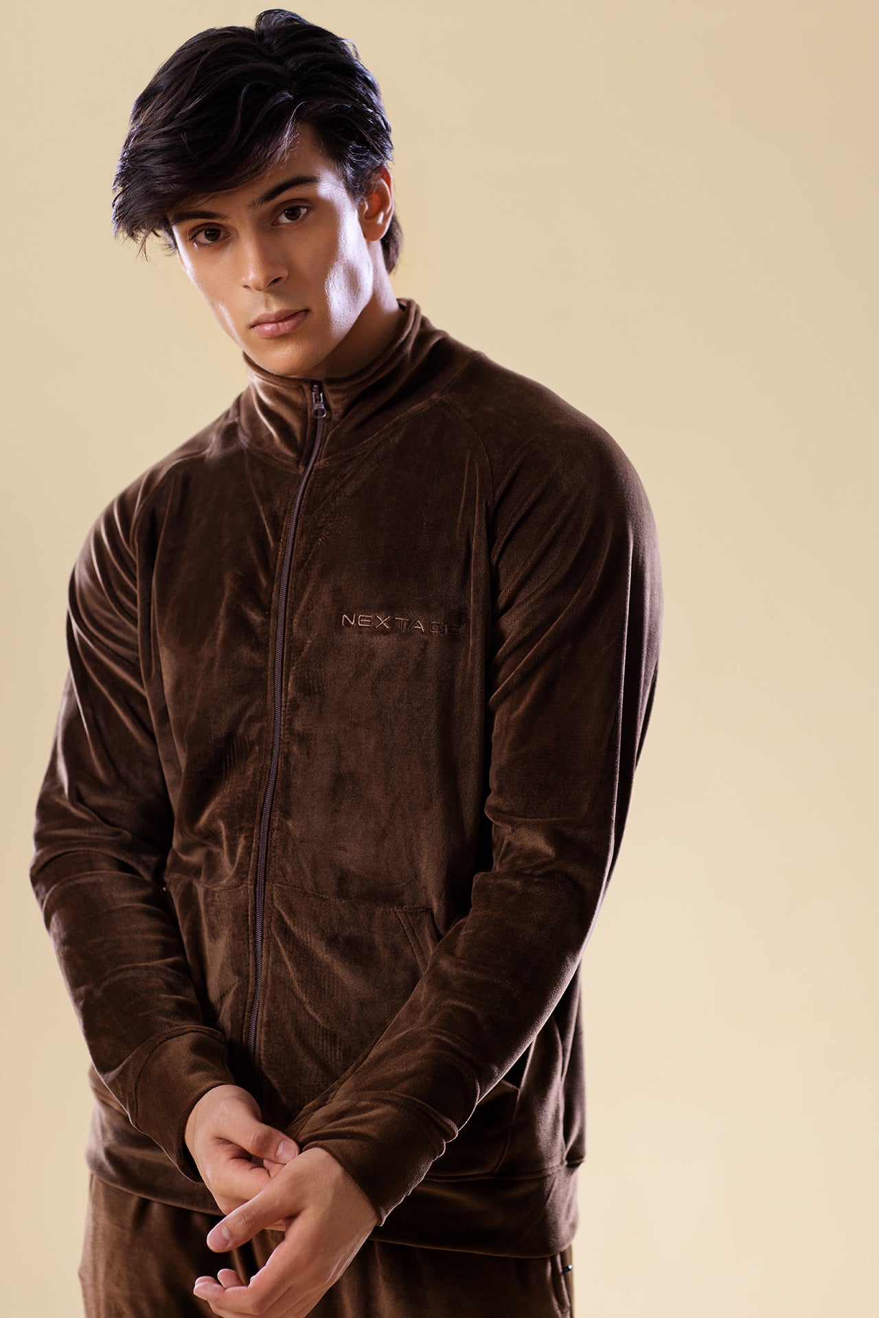 Chocolate Nextage Slogan Velour Tracksuit