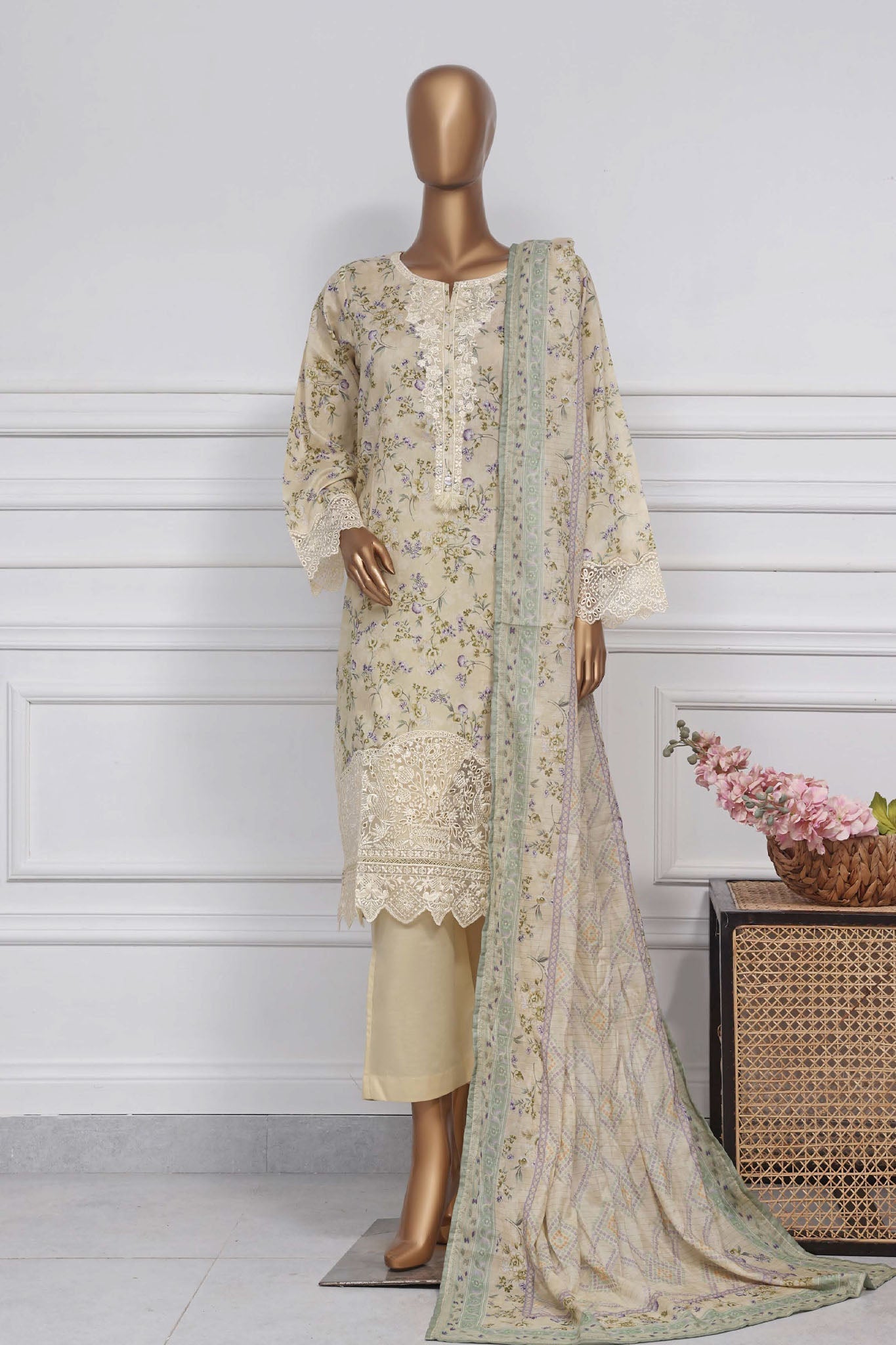 Raya By Sada Bahar Stitched 3 Piece Festive Emb Lawn Collection-Lemon