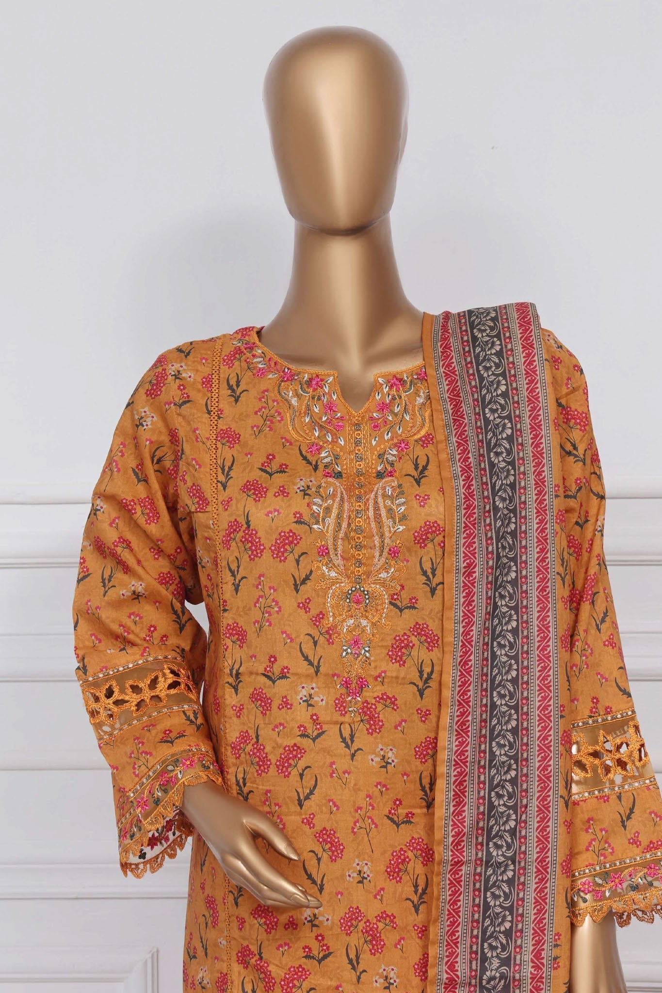 Raya By Sada Bahar Stitched 3 Piece Festive Emb Lawn Collection-Mustard