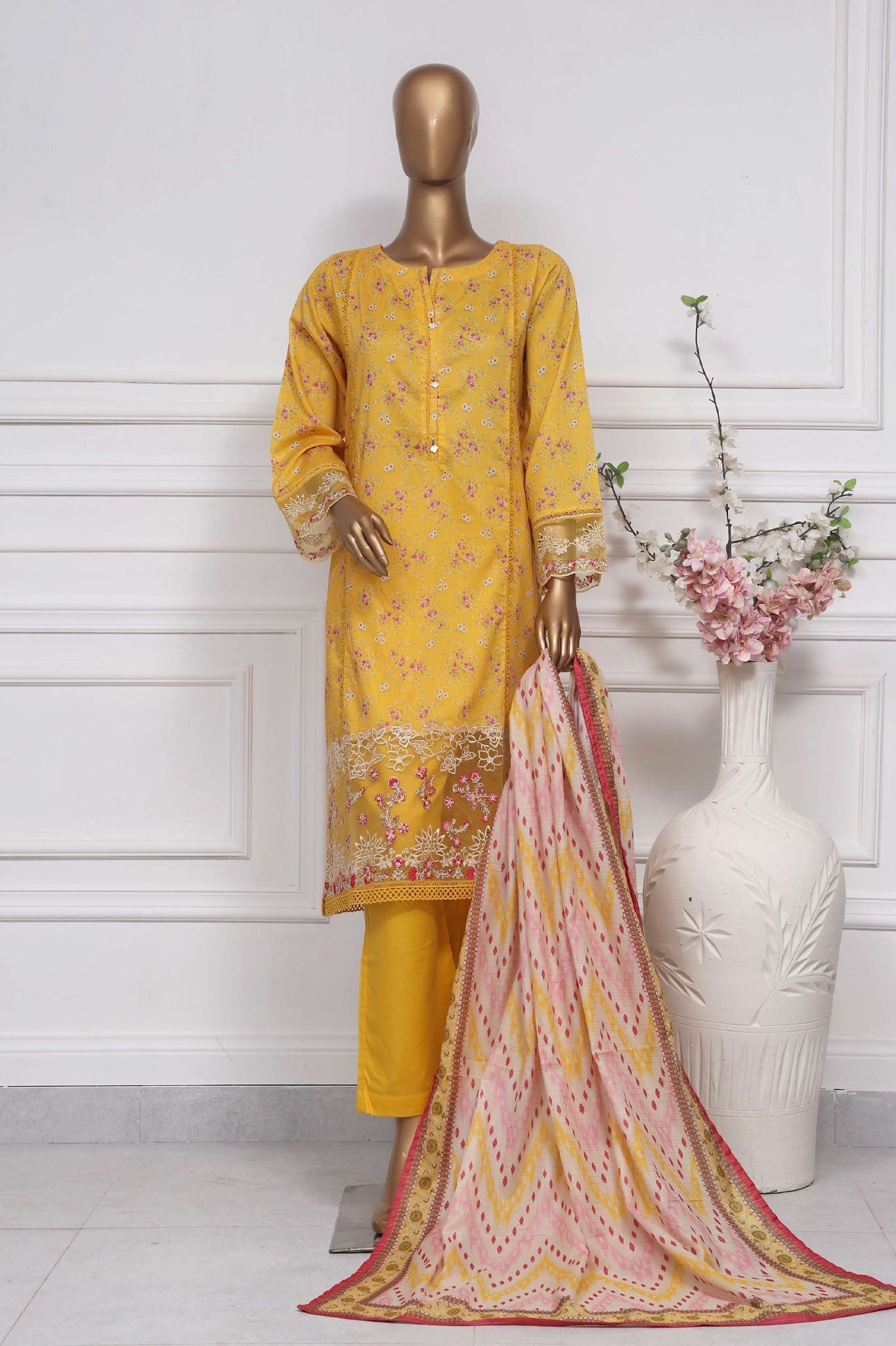 Raya By Sada Bahar Stitched 3 Piece Festive Emb Lawn Collection-CW-Yellow