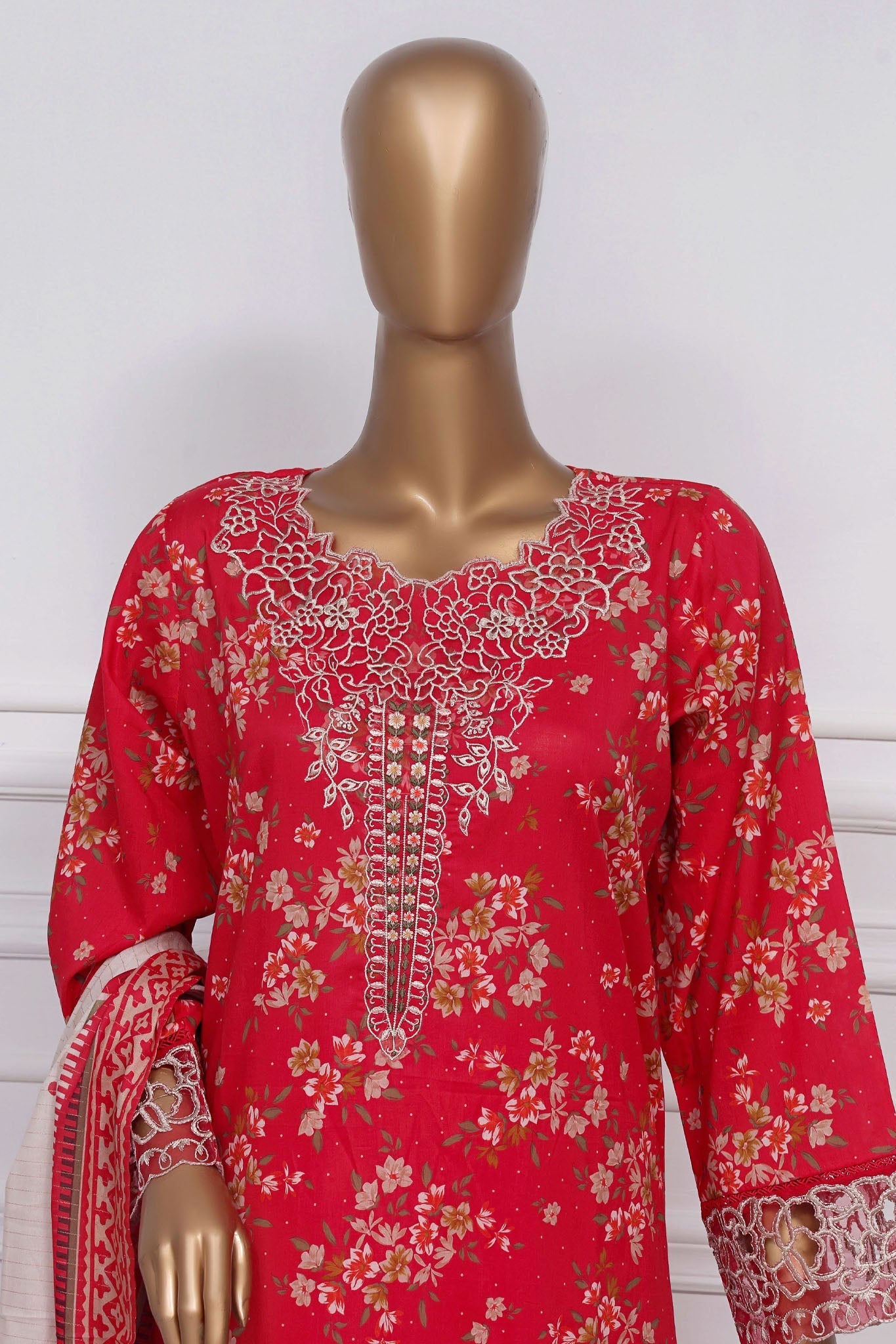 Raya By Sada Bahar Stitched 3 Piece Festive Emb Lawn Collection-CW-Red