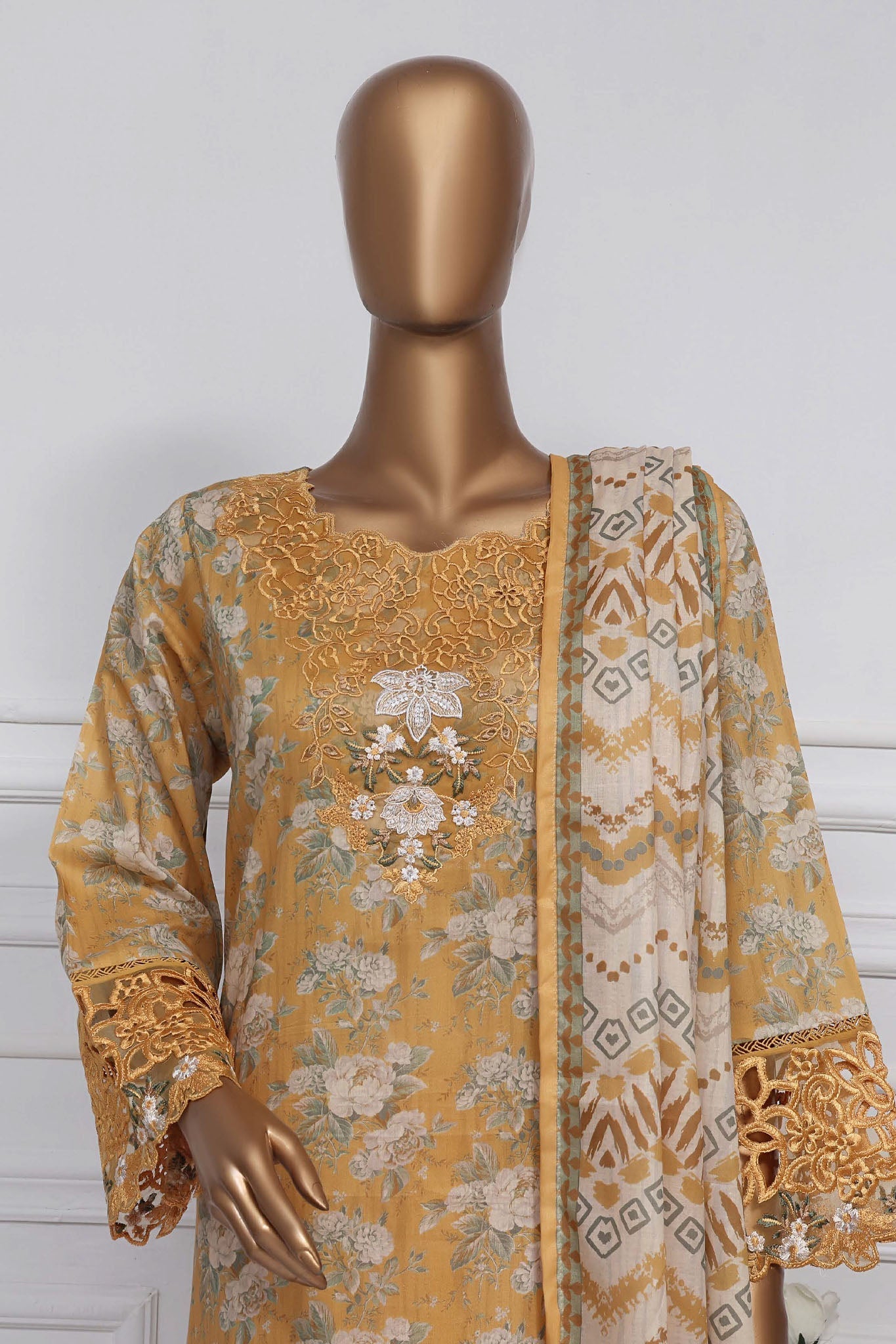 Raya By Sada Bahar Stitched 3 Piece Festive Emb Lawn Collection-Yellow