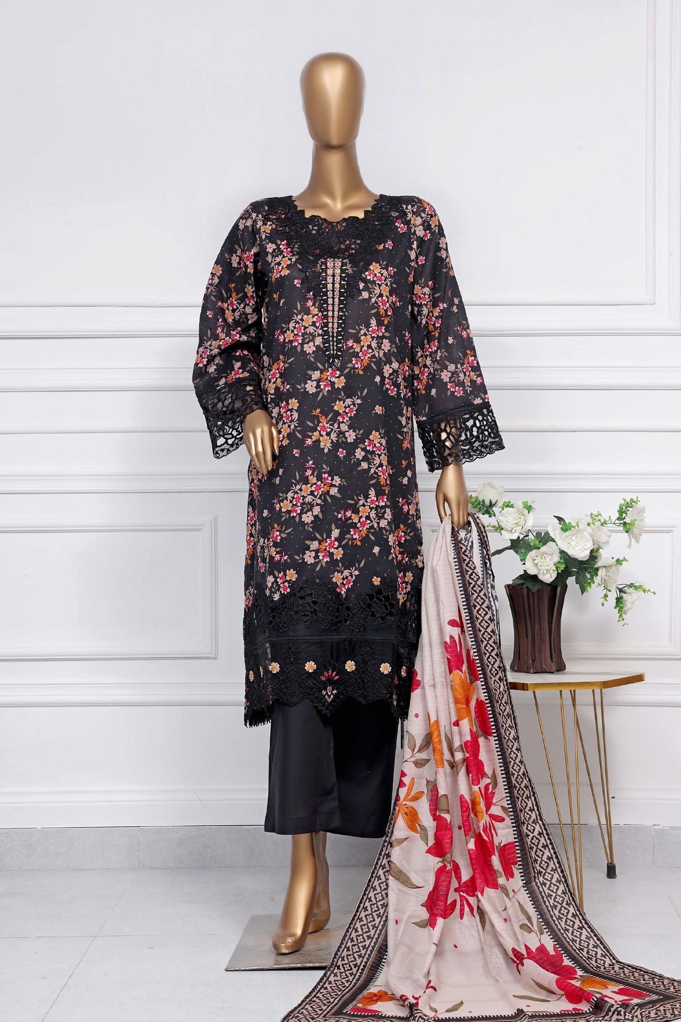 Raya By Sada Bahar Stitched 3 Piece Festive Emb Lawn Collection-CW-Black