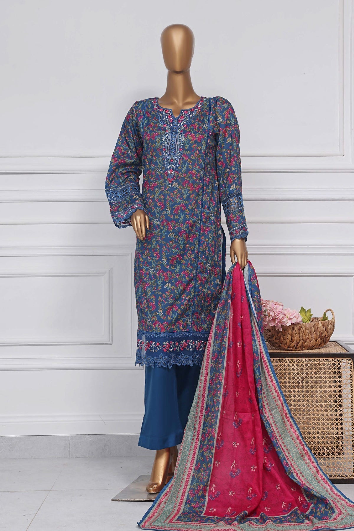 Raya By Sada Bahar Stitched 3 Piece Festive Emb Lawn Collection-Blue