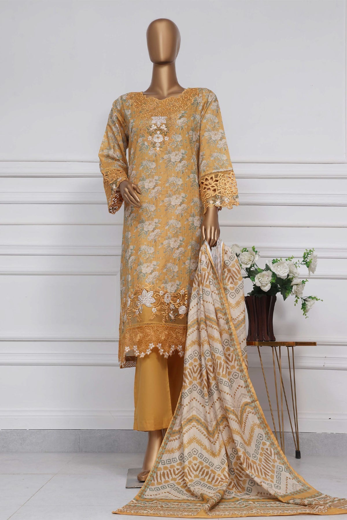 Raya By Sada Bahar Stitched 3 Piece Festive Emb Lawn Collection-Yellow