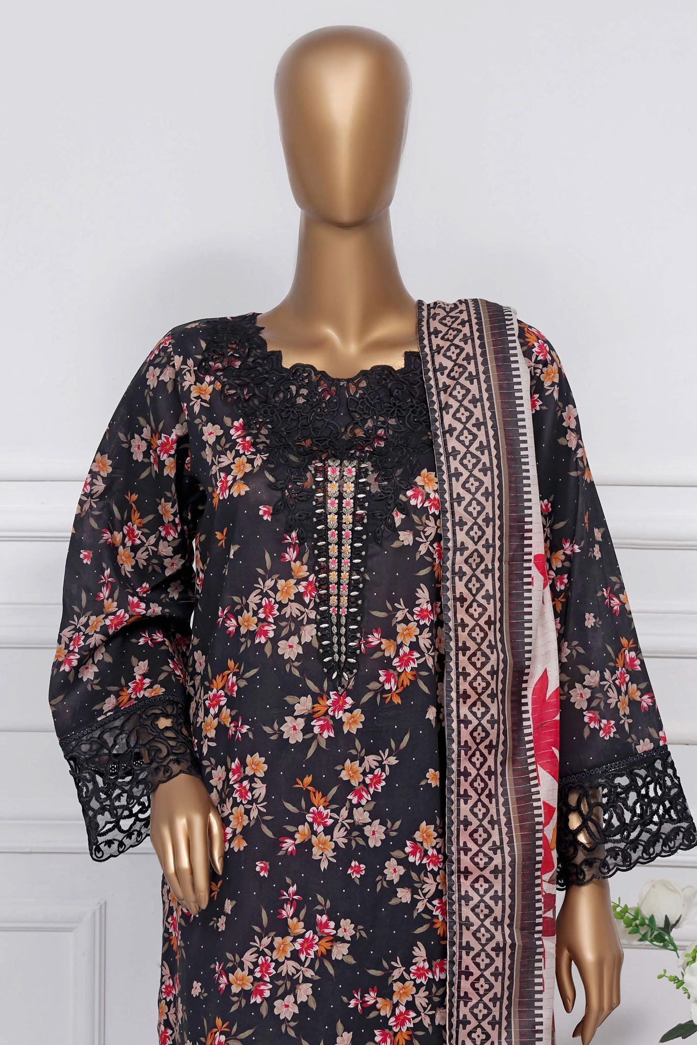 Raya By Sada Bahar Stitched 3 Piece Festive Emb Lawn Collection-CW-Black