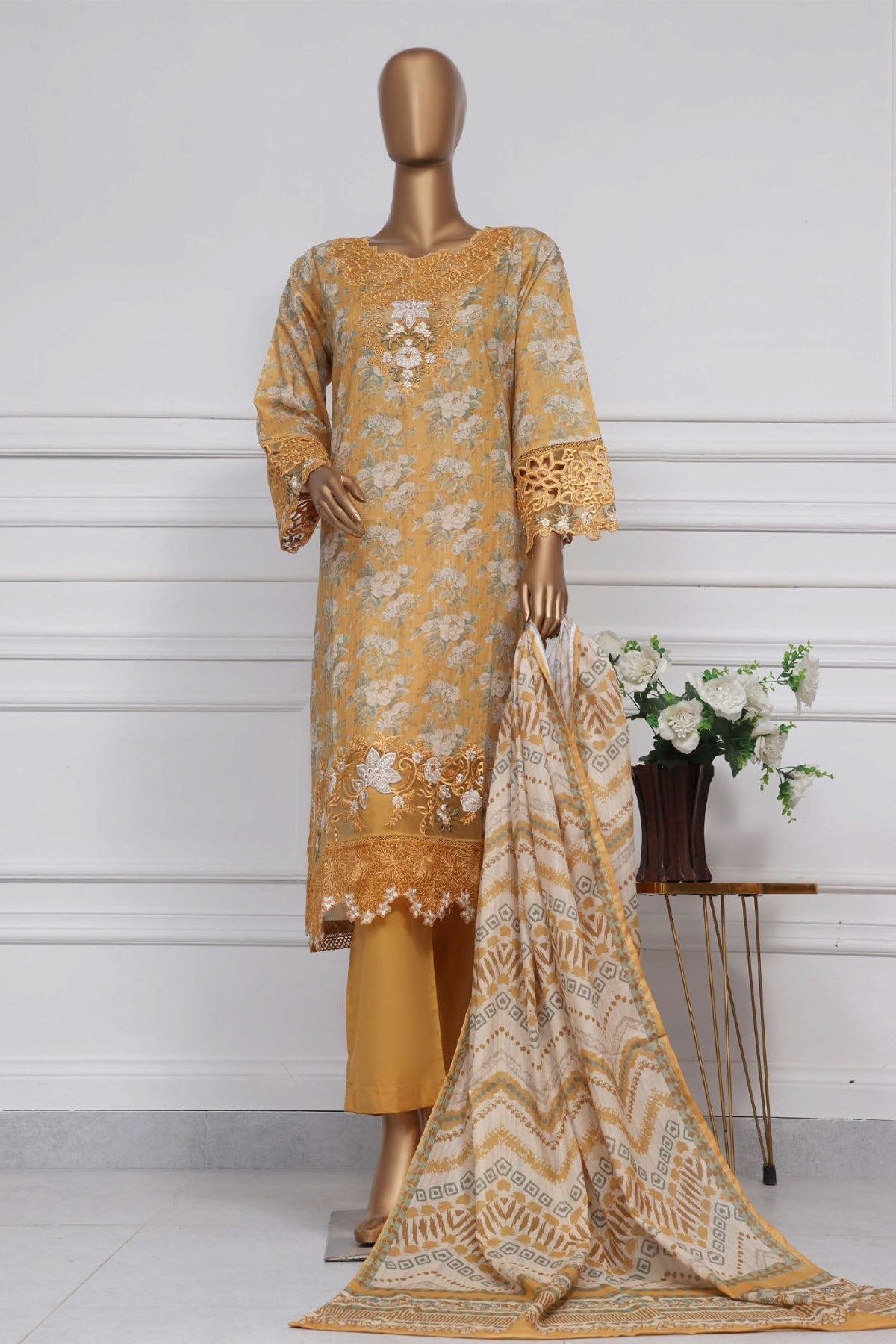 Raya By Sada Bahar Stitched 3 Piece Festive Emb Lawn Collection-Yellow