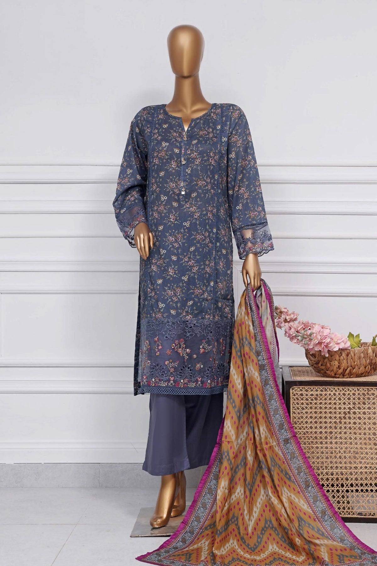 Raya By Sada Bahar Stitched 3 Piece Festive Emb Lawn Collection-Grey