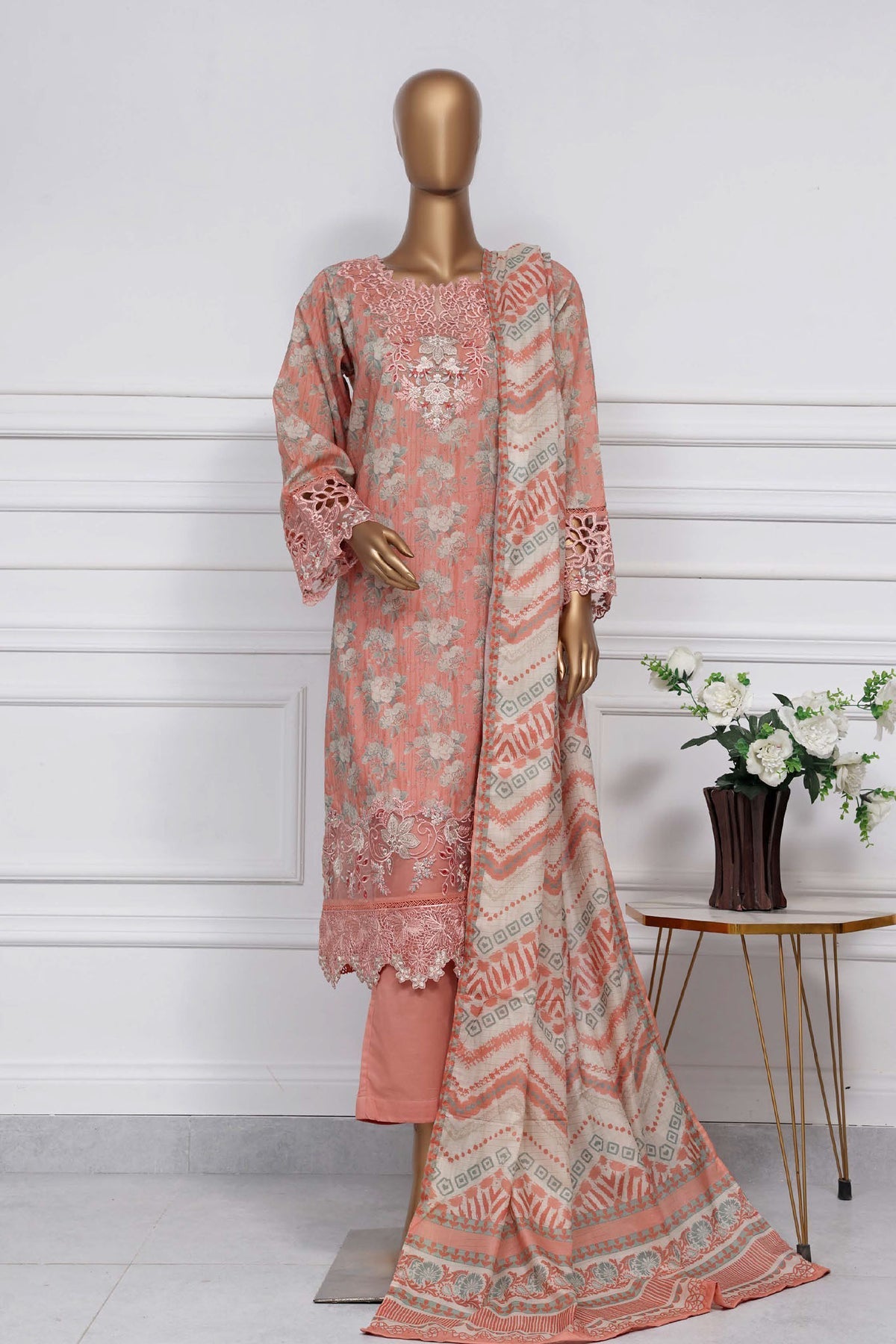 Raya By Sada Bahar Stitched 3 Piece Festive Emb Lawn Collection-Pink