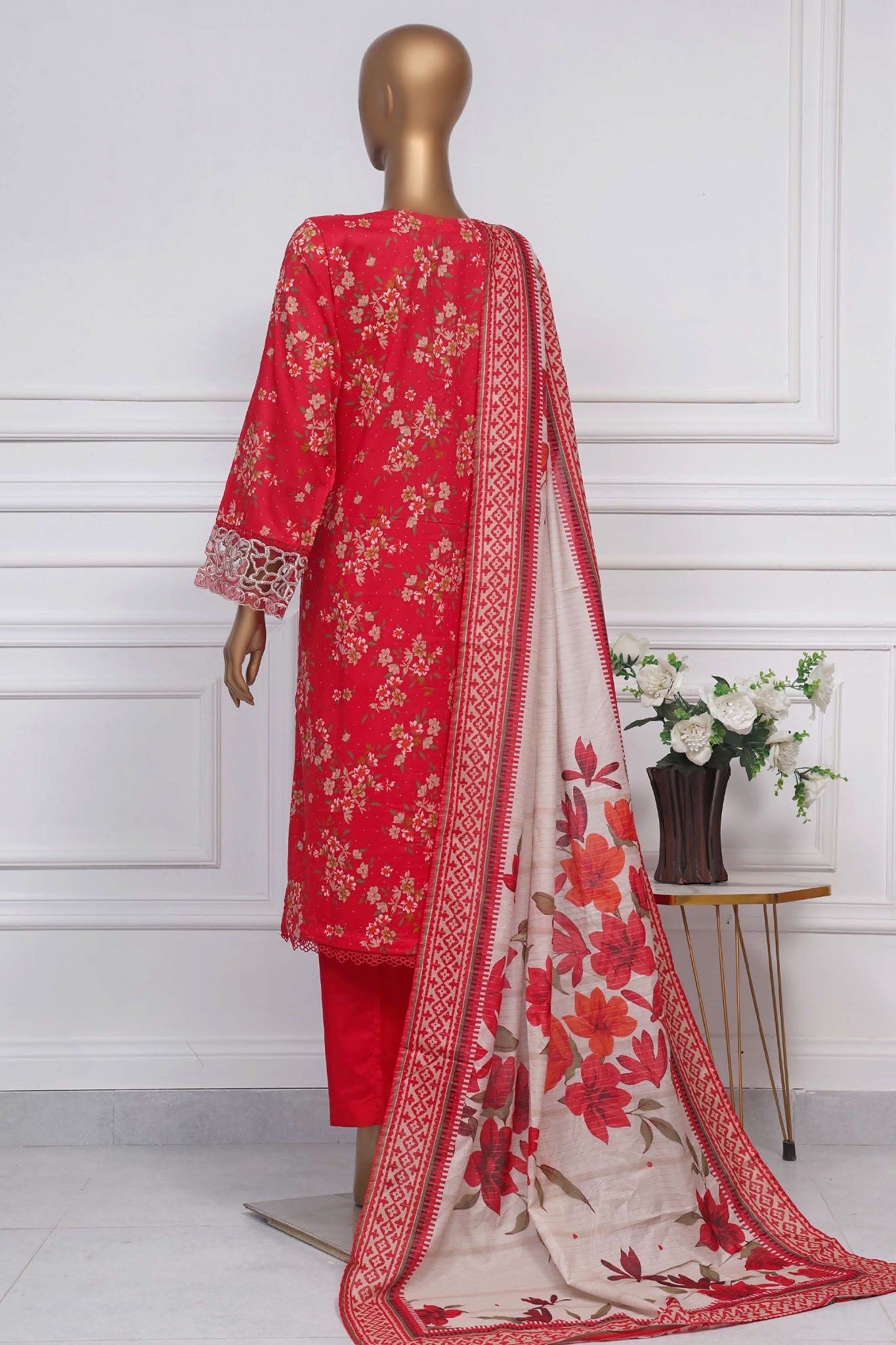 Raya By Sada Bahar Stitched 3 Piece Festive Emb Lawn Collection-CW-Red