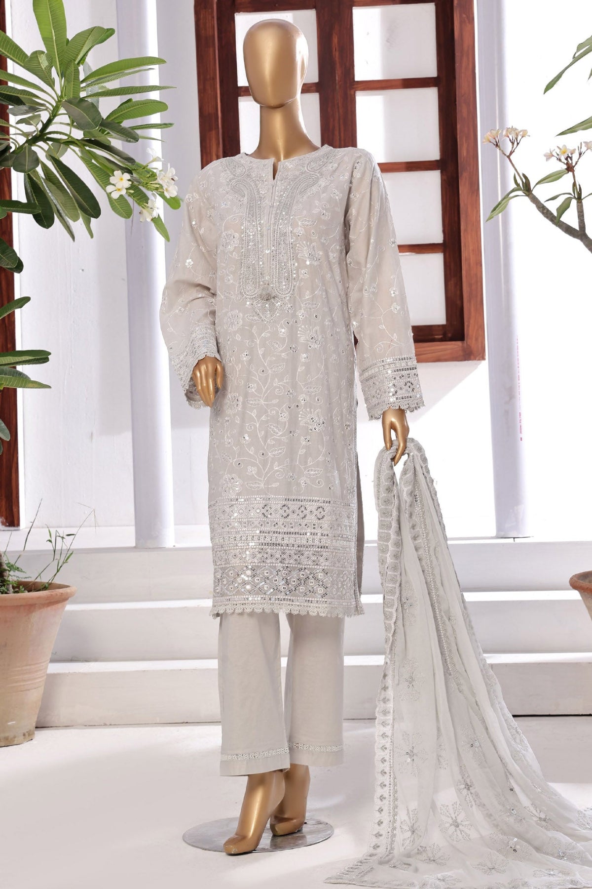 Sada Bahar Lucknowi Stitched 3 Piece Emb Chikankari Lawn Collection'2024-LCK-Ice