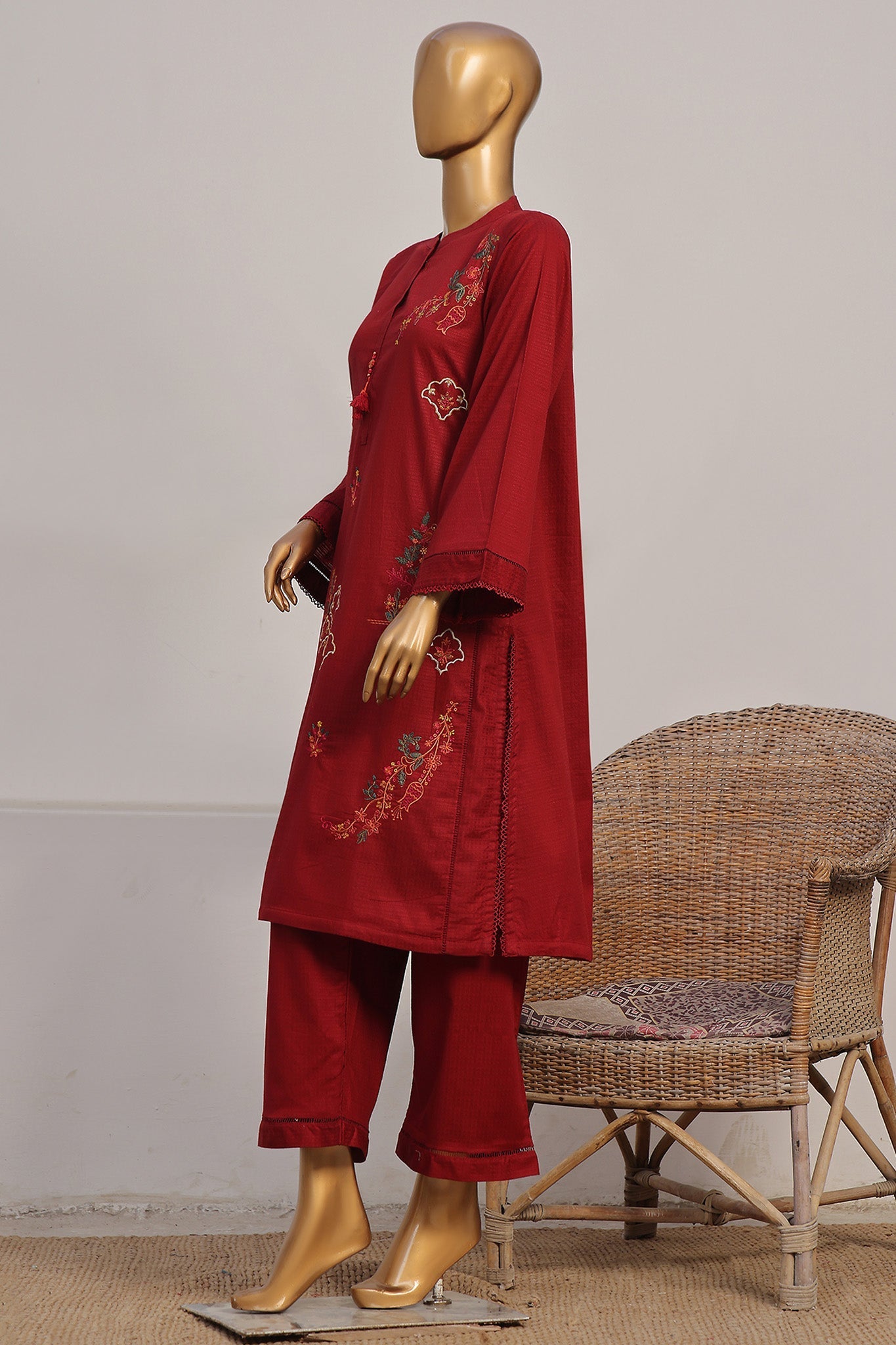 Sada Bahar Stitched 2 Piece Co Ords Emb Jacquard  Collection'2024-Maroon