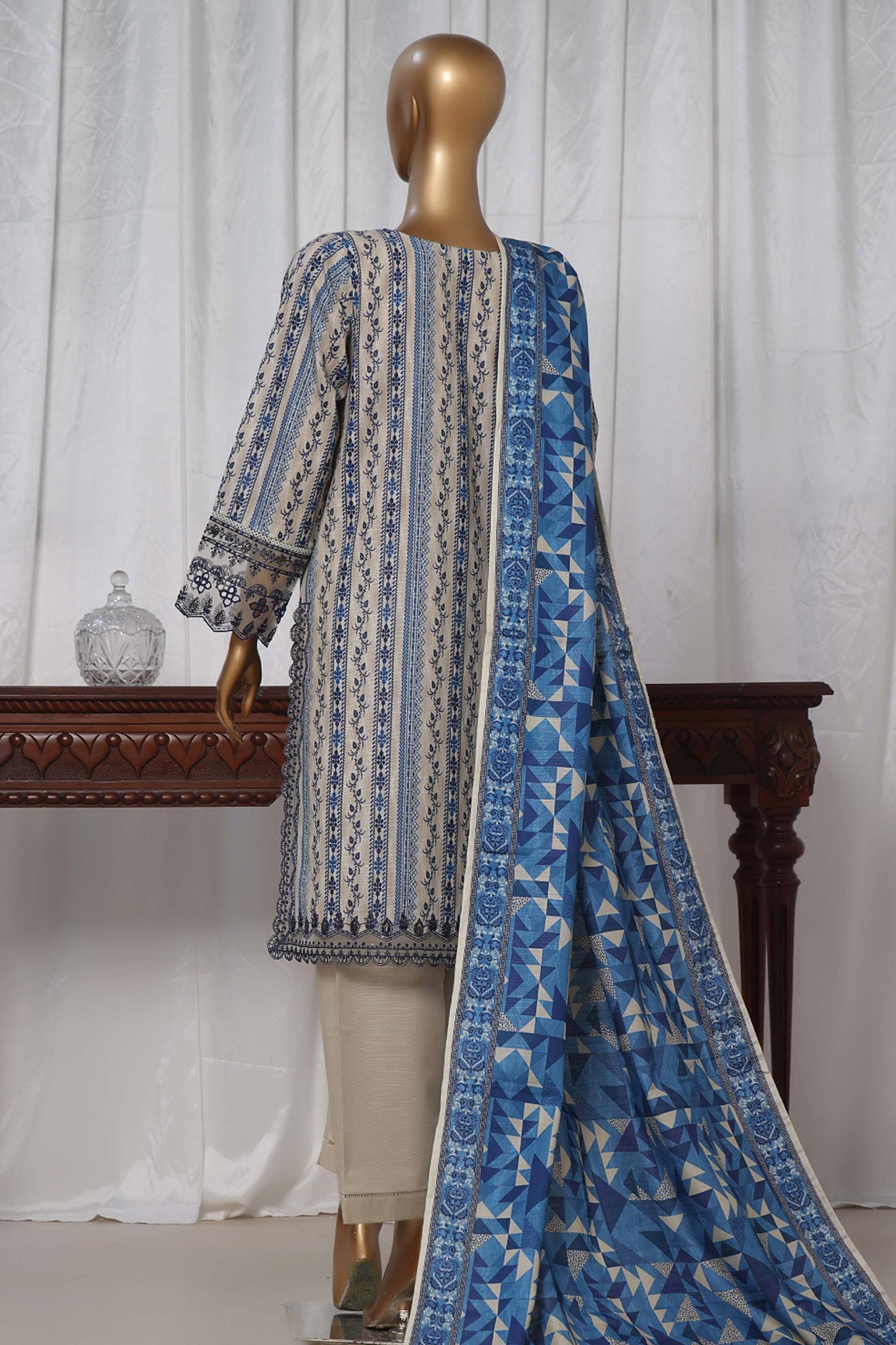 Sada Bahar Stitched 3 Piece Emb Khaddar Collection'2024-Off White