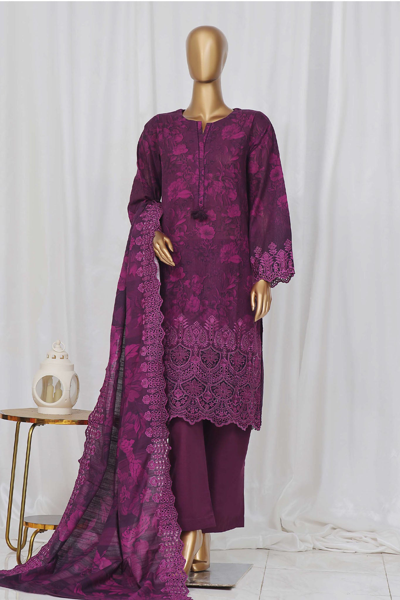 Sada Bahar Stitched 3 Piece Laser Cutwork Chikankari- Collection'2024-Purple