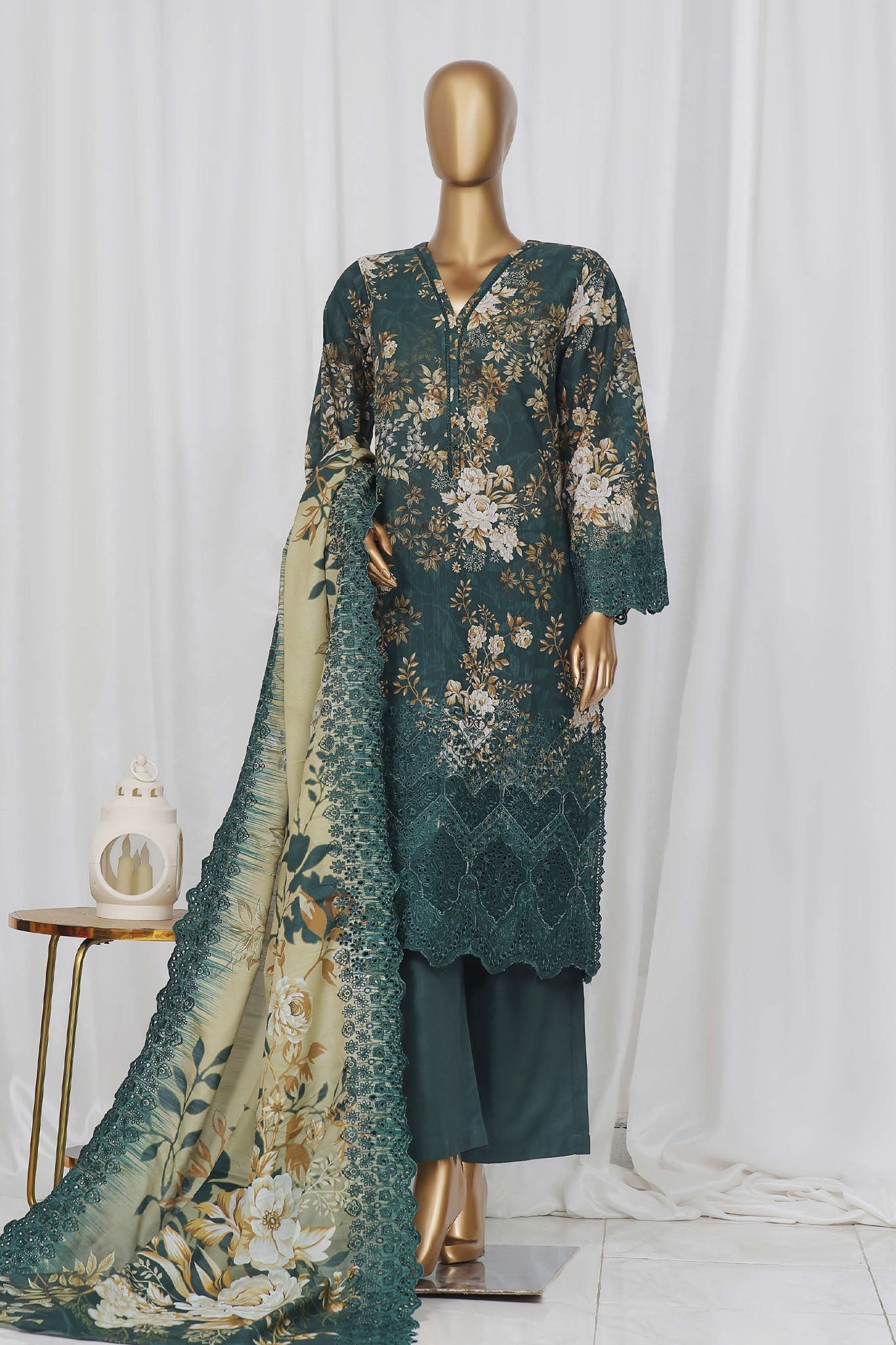 Sada Bahar Stitched 3 Piece Laser Cutwork Chikankari- Collection'2024-Green