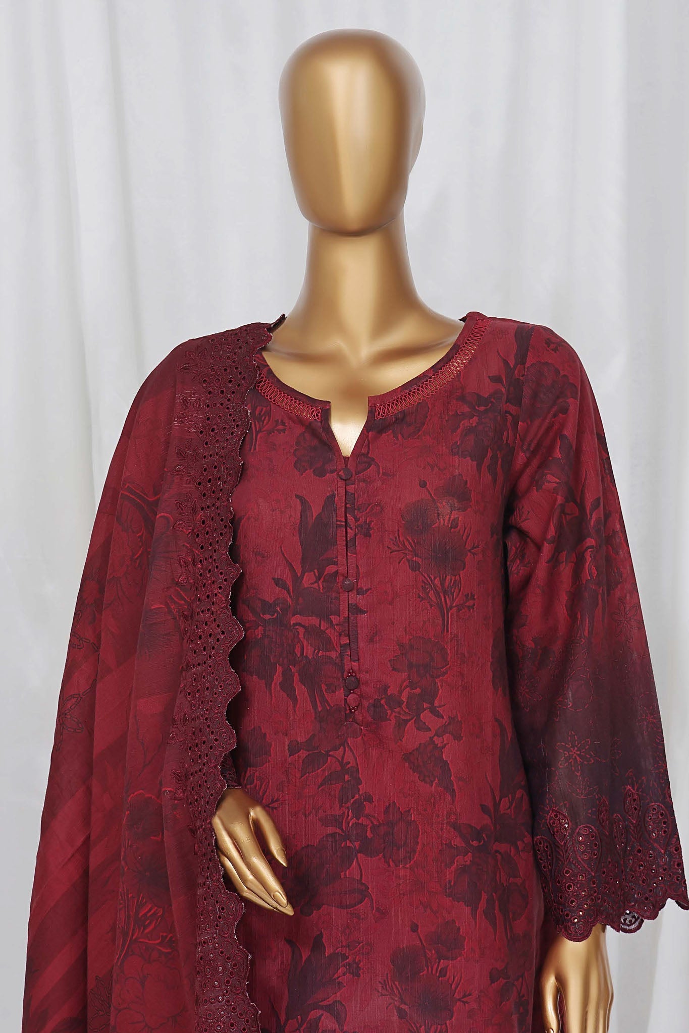 Sada Bahar Stitched 3 Piece Laser Cutwork Chikankari- Collection'2024-Maroon