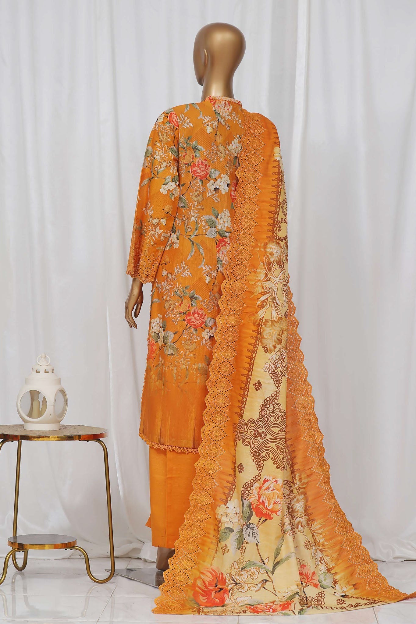 Sada Bahar Stitched 3 Piece Laser Cutwork Chikankari- Collection'2024-Orange