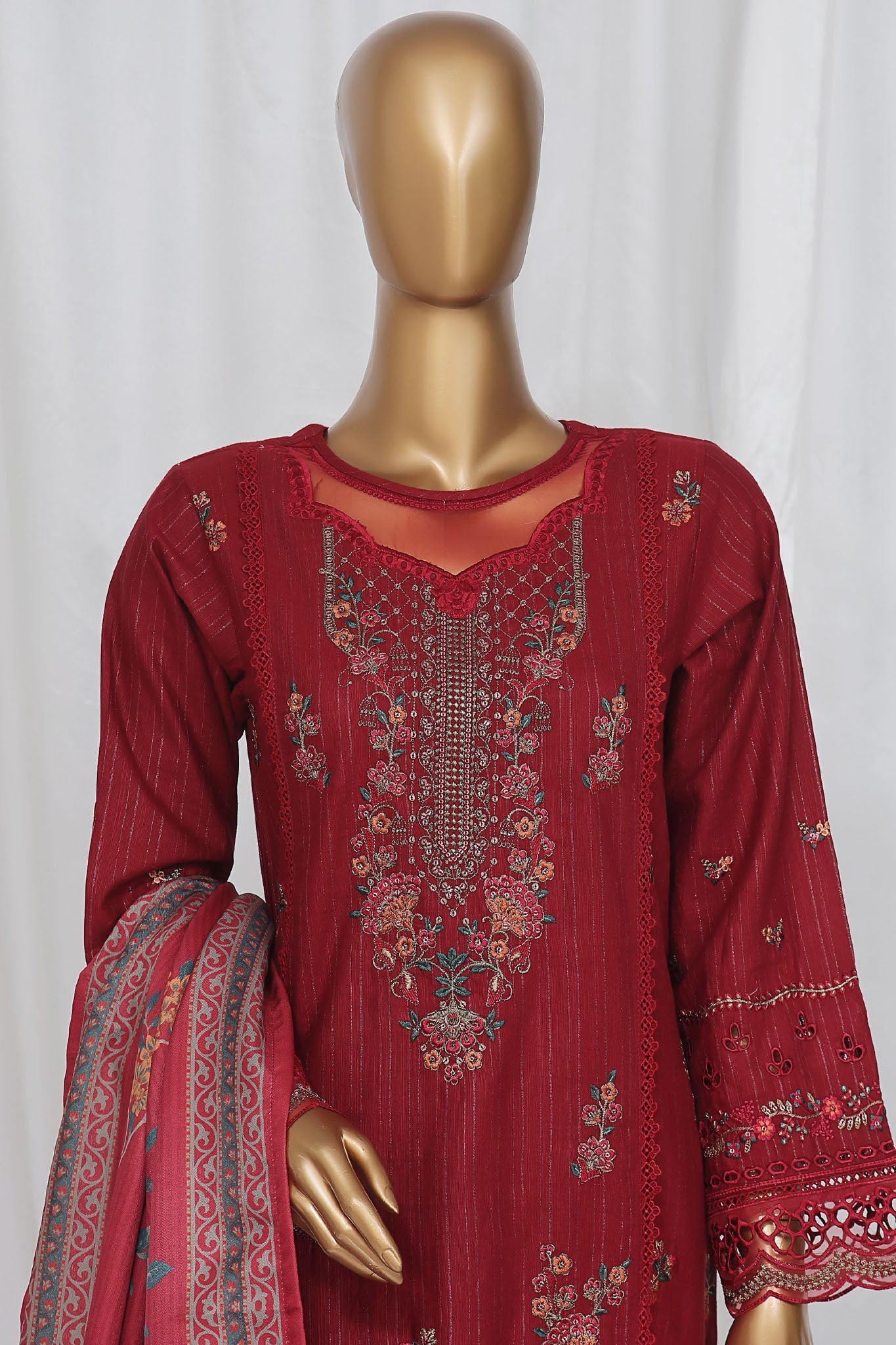 Sada Bahar Stitched 3 Piece Luxury Emb Khaddar- Collection'2024-maroon