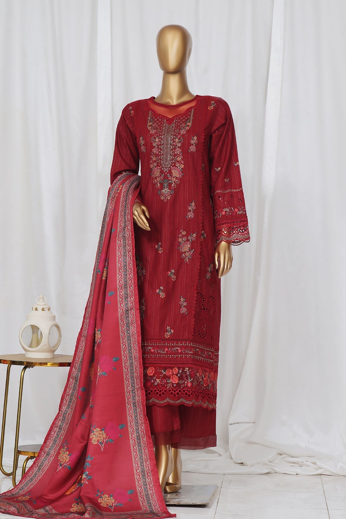 Sada Bahar Stitched 3 Piece Luxury Emb Khaddar- Collection'2024-maroon