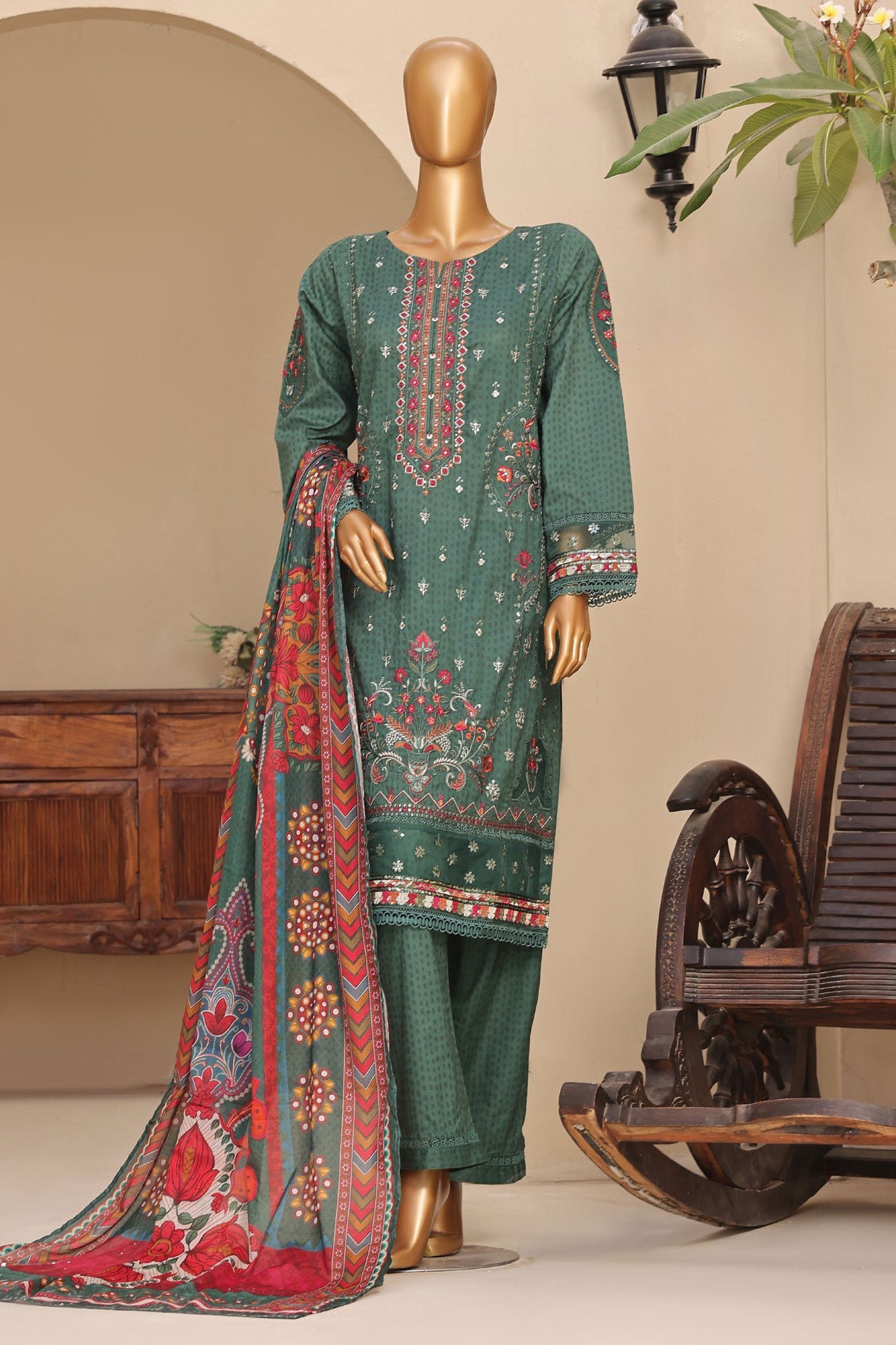 Sada Bahar Stitched 3 Piece Premium Emb & Printed Lawn Collection'2024-Teal