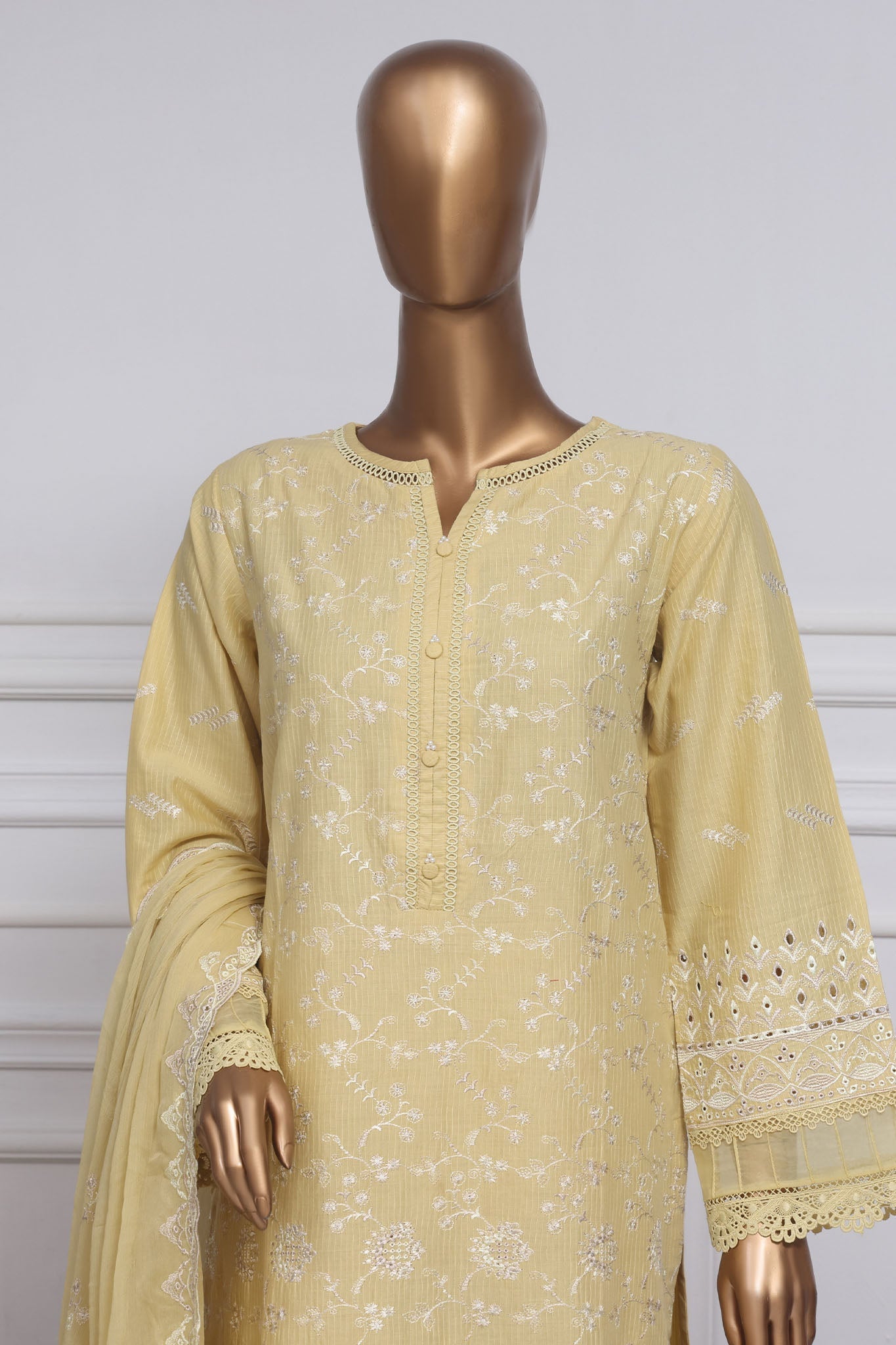 Sada Bahar Stitched 3 Piece Two Tone Chikankari- Collection'2025-TCK-Lemon