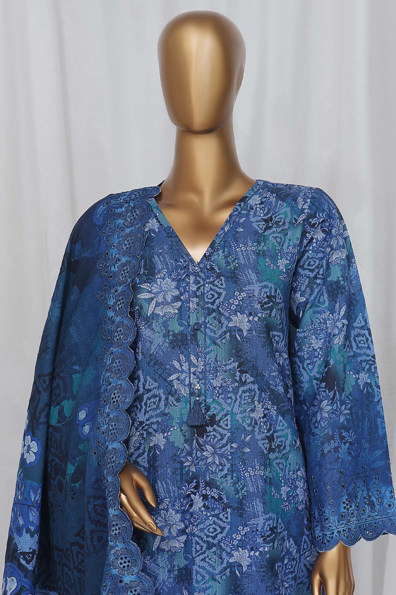 Sada Bahar Stitched 3 Piece Laser Cutwork Chikankari- Collection'2024-L.Blue