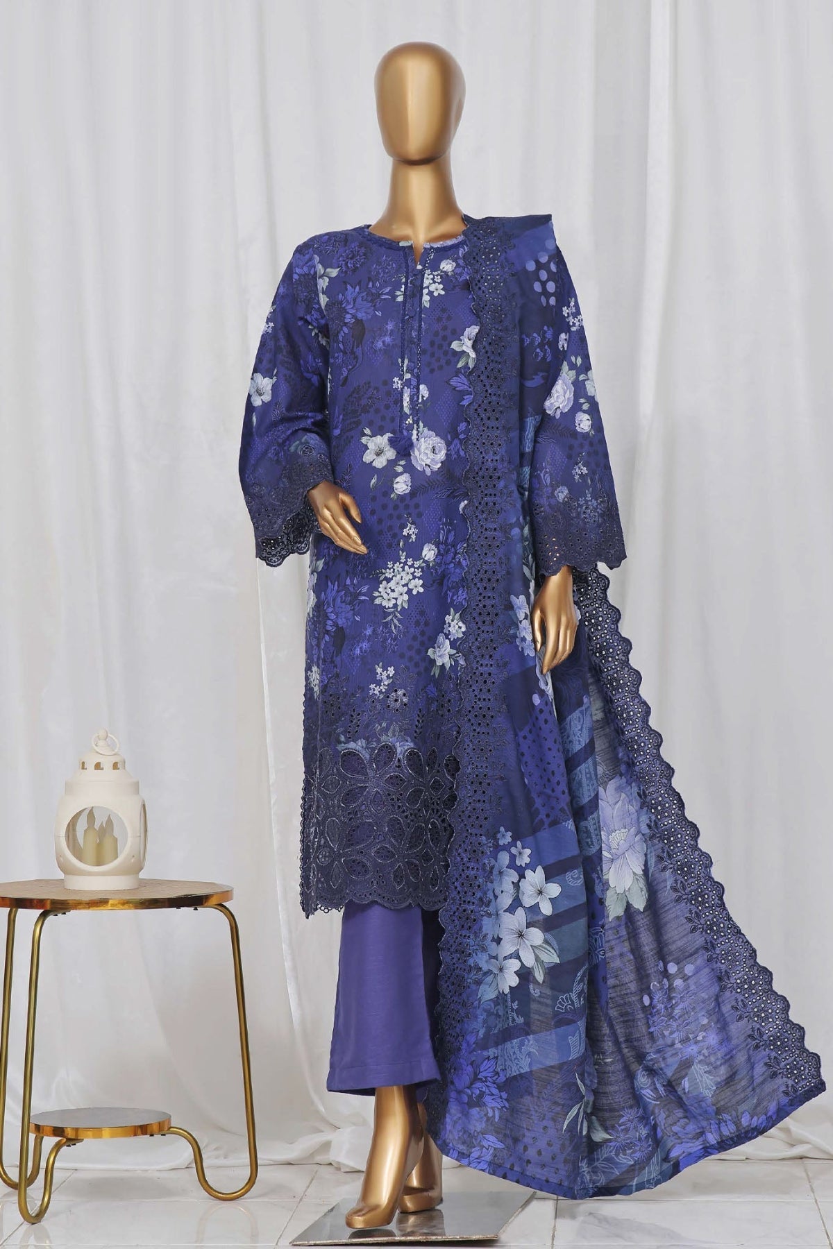 Sada Bahar Stitched 3 Piece Laser Cutwork Chikankari- Collection'2024-Blue