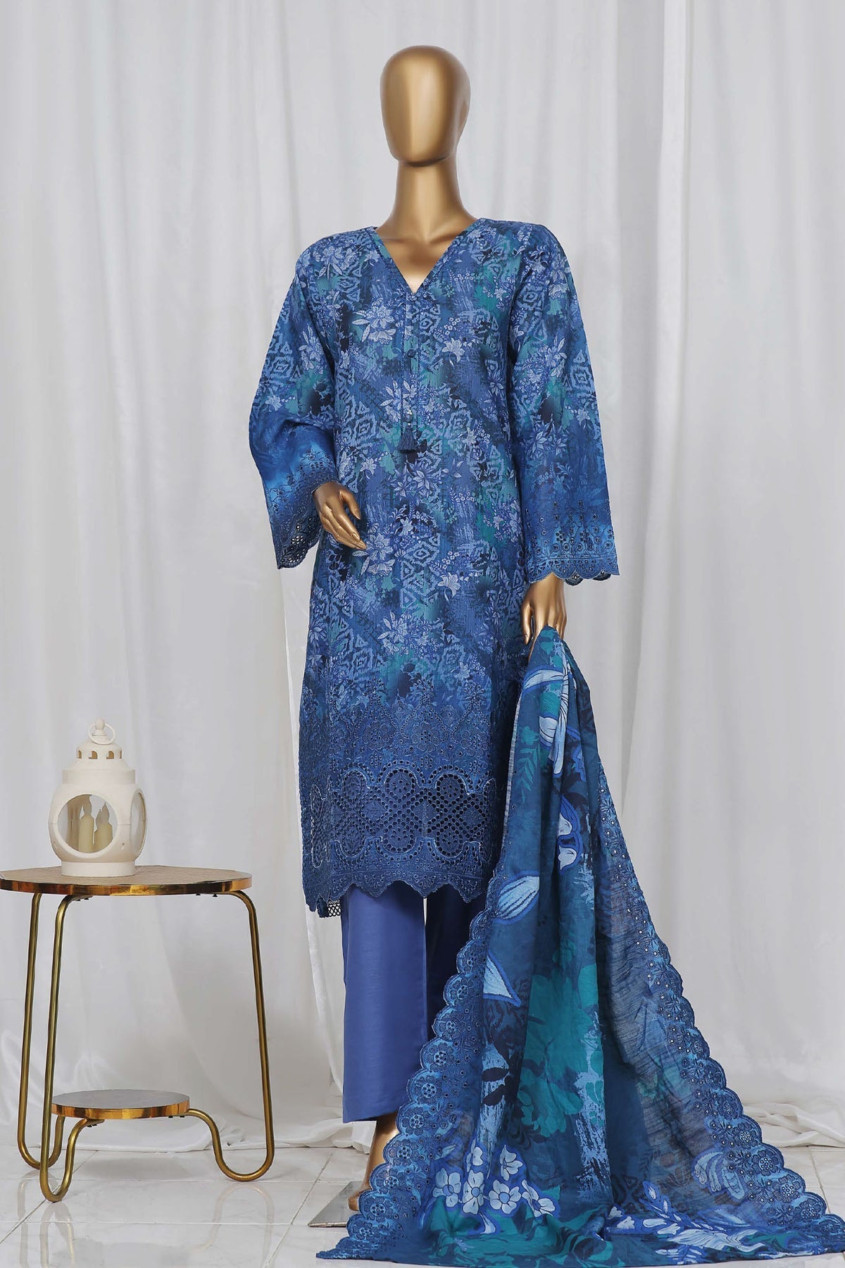 Sada Bahar Stitched 3 Piece Laser Cutwork Chikankari- Collection'2024-L.Blue