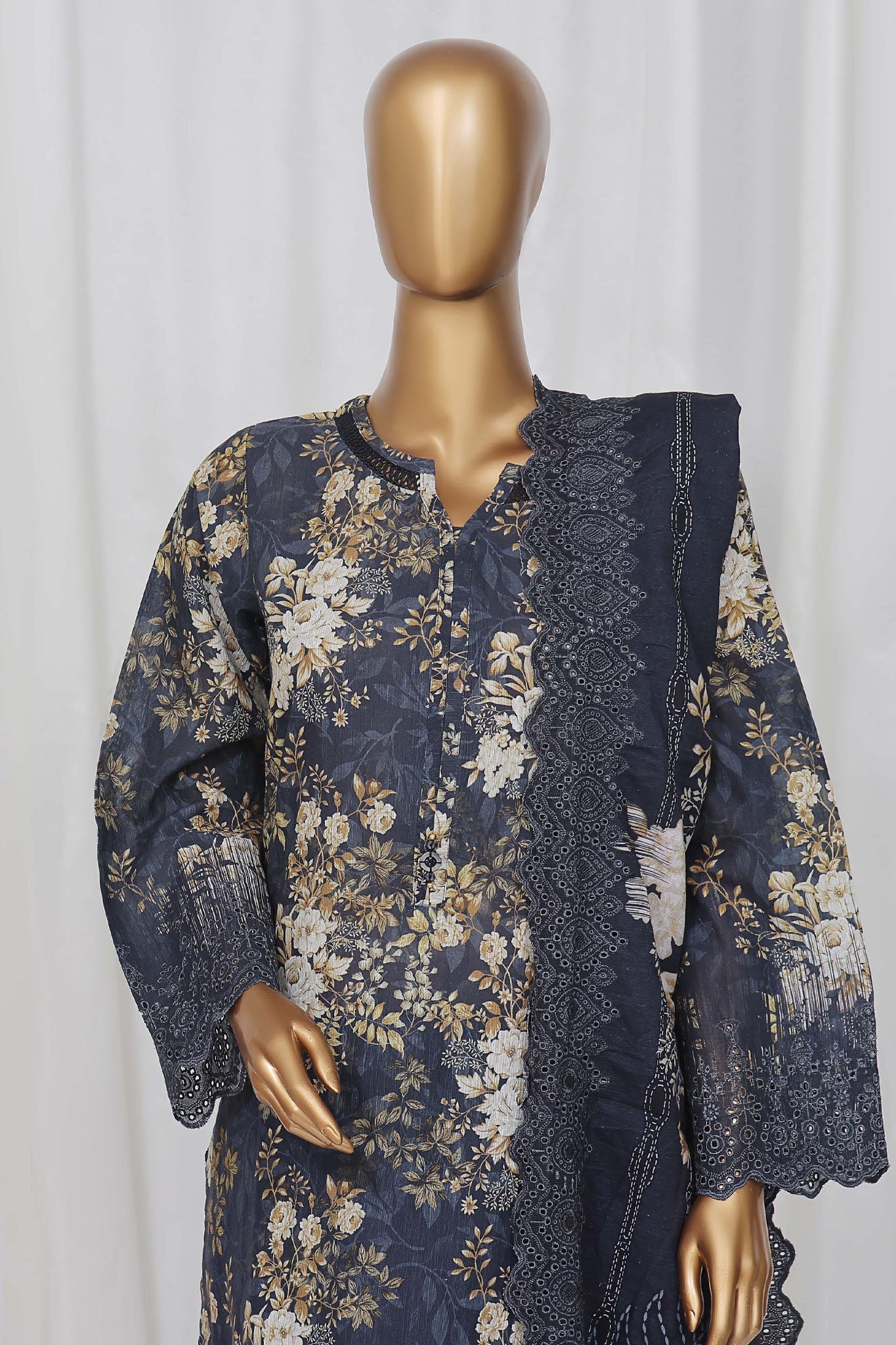 Sada Bahar Stitched 3 Piece Laser Cutwork Chikankari- Collection'2024-Navy Blue