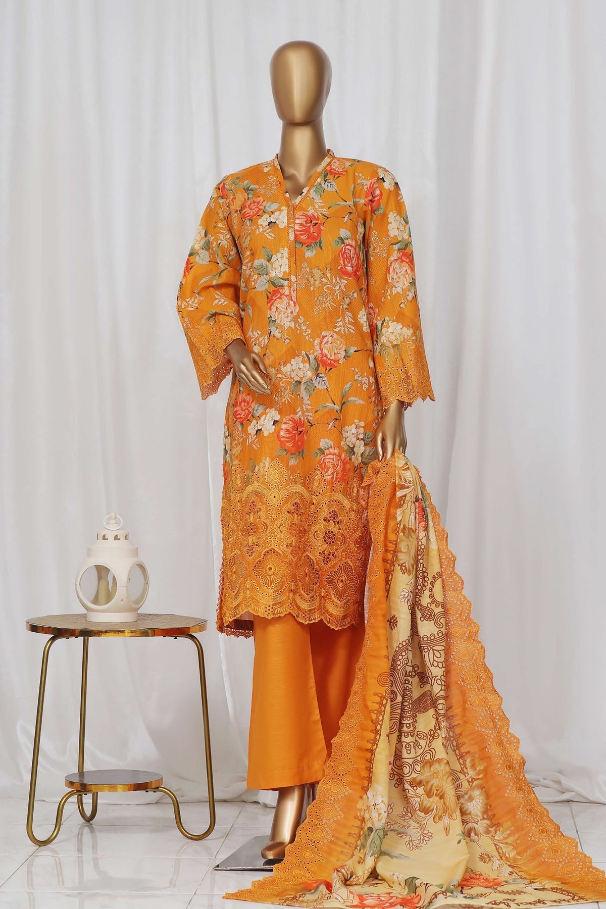 Sada Bahar Stitched 3 Piece Laser Cutwork Chikankari- Collection'2024-Orange