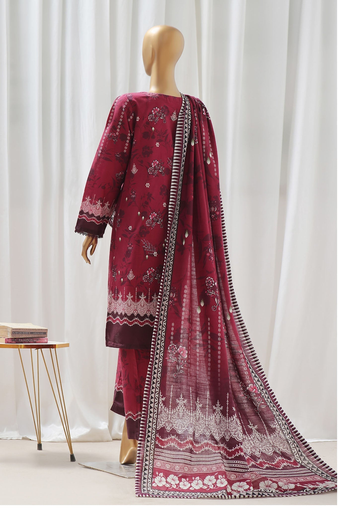 Sada Bahar Stitched 3 Piece Printed Khaddar Collection'2024-Maroon