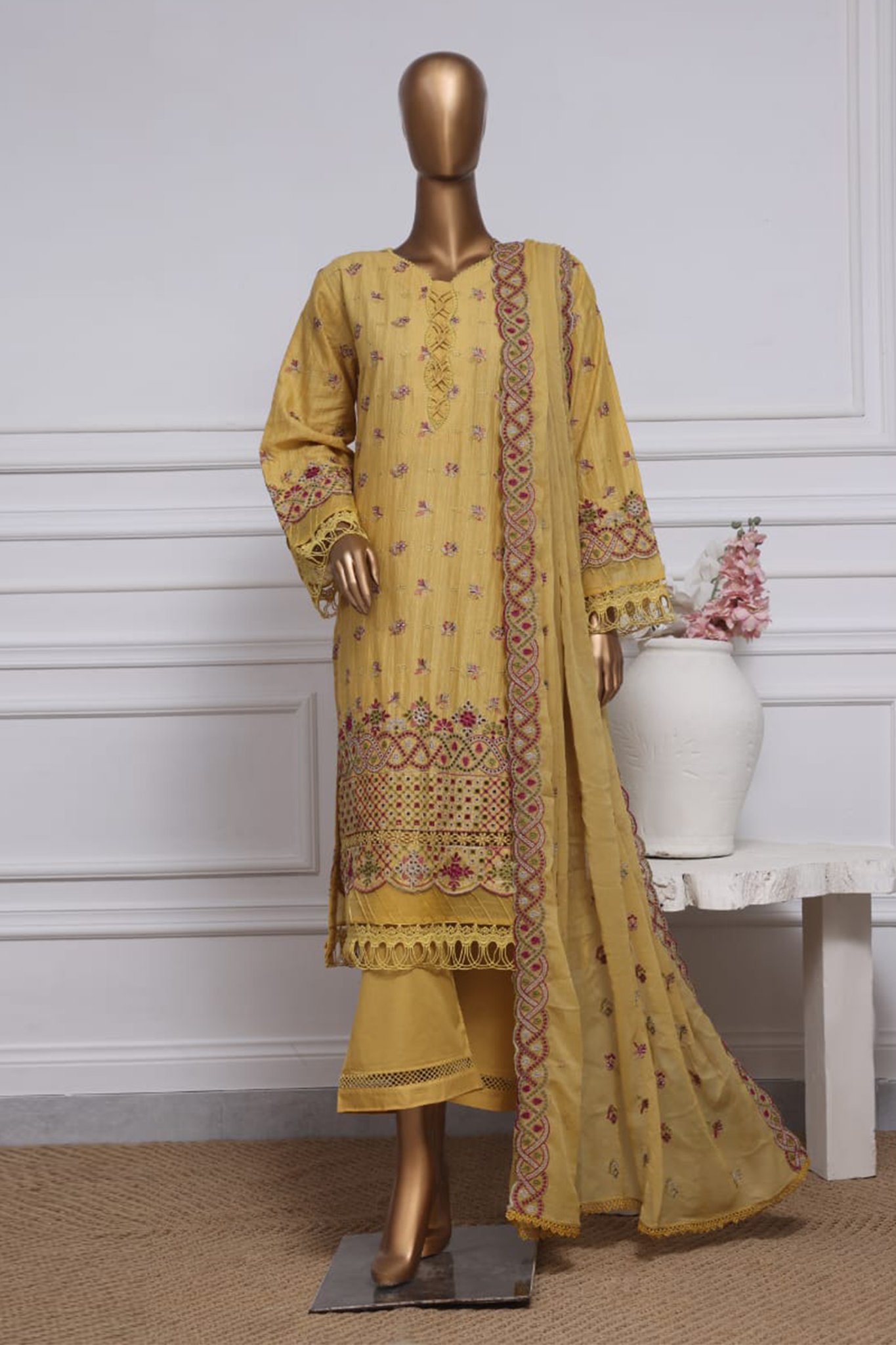 Sada Bahar Stitched 3 Piece Two Tone Chikankari- Collection'2025-TCK-Yellow