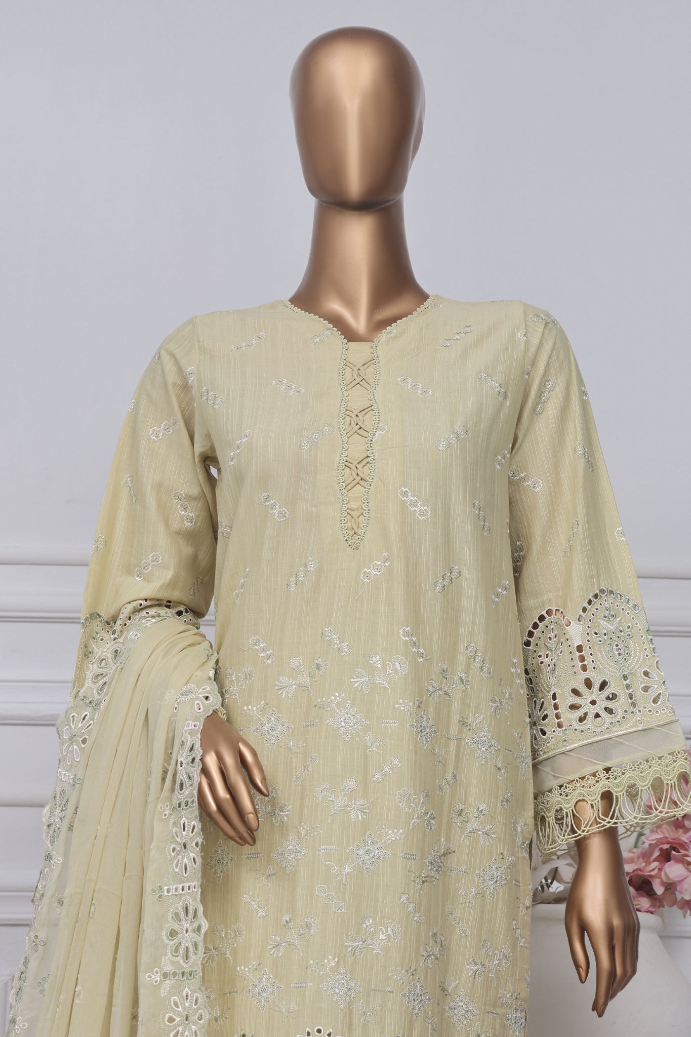 Sada Bahar Stitched 3 Piece Two Tone Chikankari  Collection'2025.Lemon