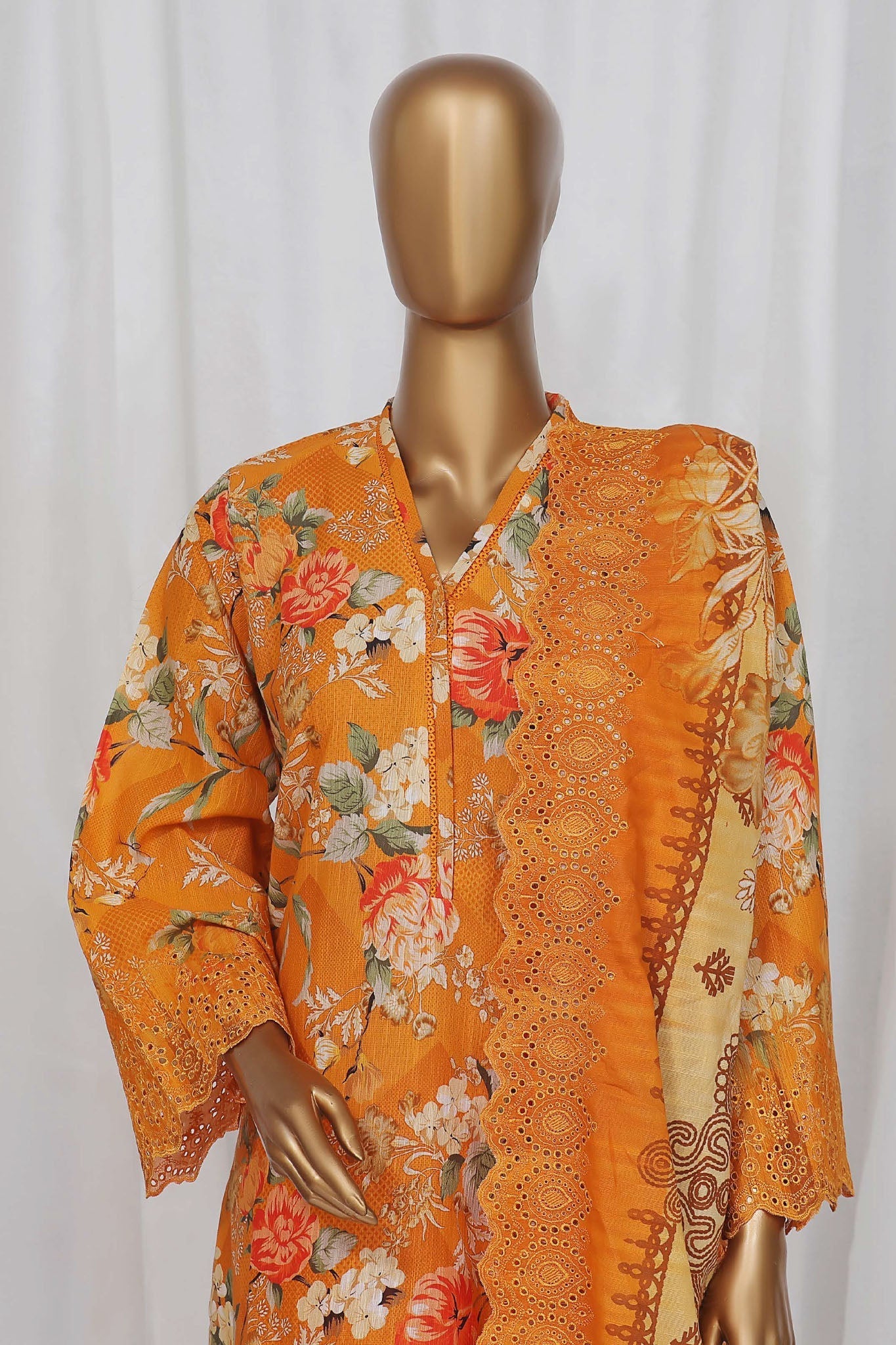 Sada Bahar Stitched 3 Piece Laser Cutwork Chikankari- Collection'2024-Orange