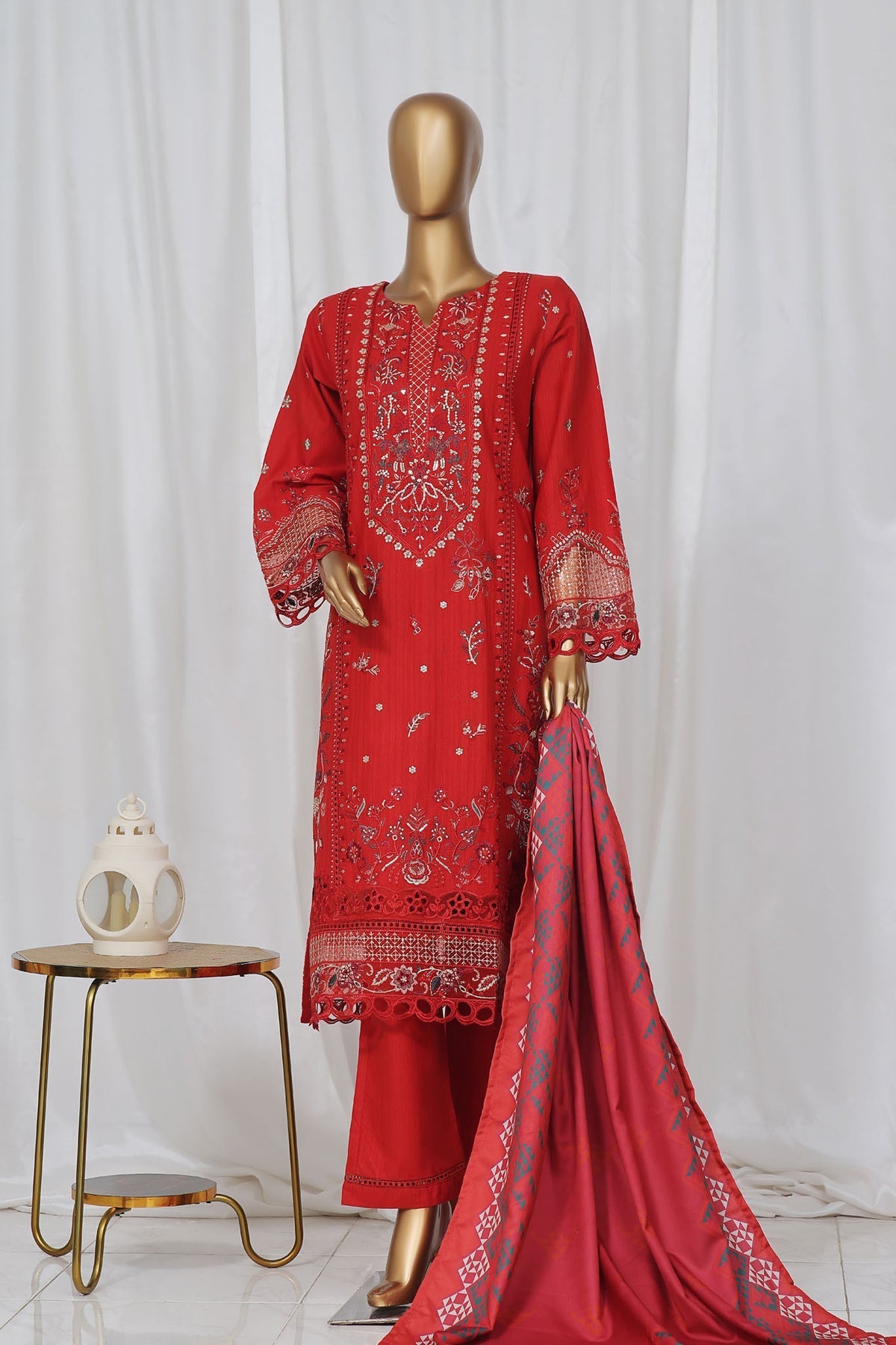 Sada Bahar Stitched 3 Piece Luxury Emb Khaddar- Collection'2024-RED