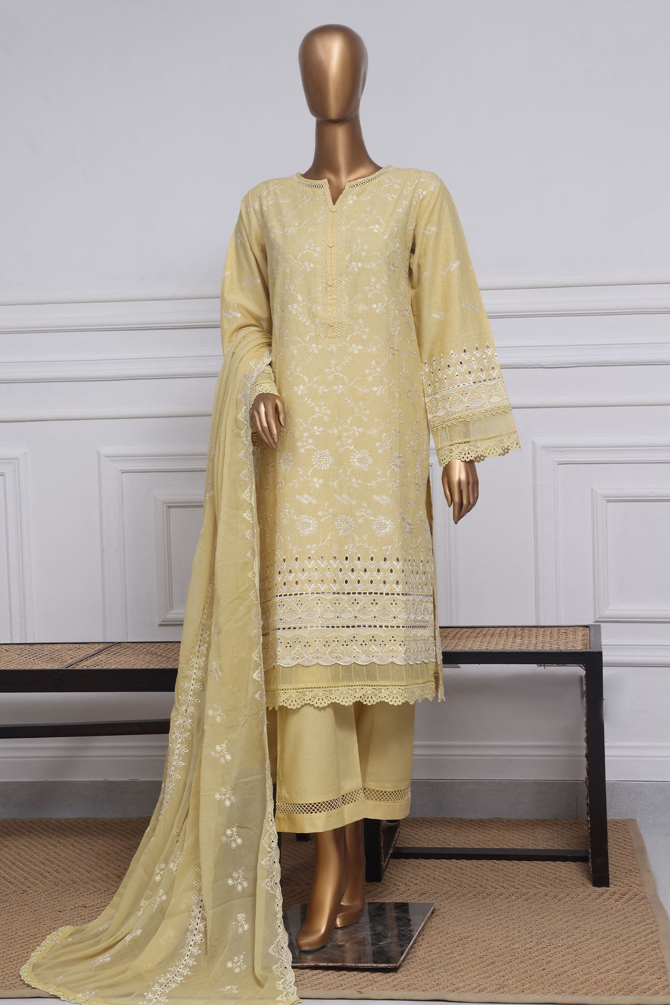 Sada Bahar Stitched 3 Piece Two Tone Chikankari- Collection'2025-TCK-Lemon