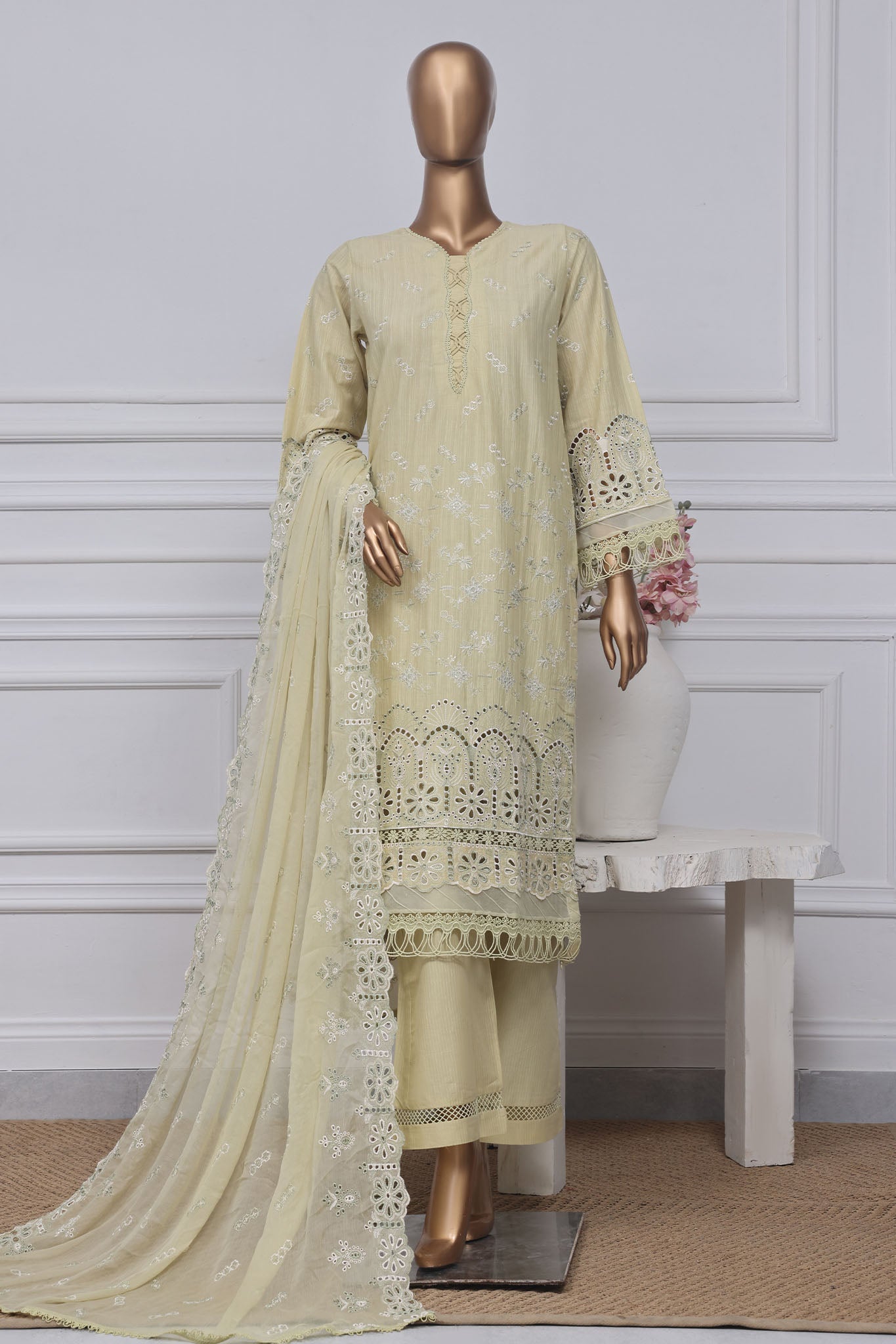 Sada Bahar Stitched 3 Piece Two Tone Chikankari  Collection'2025.Lemon