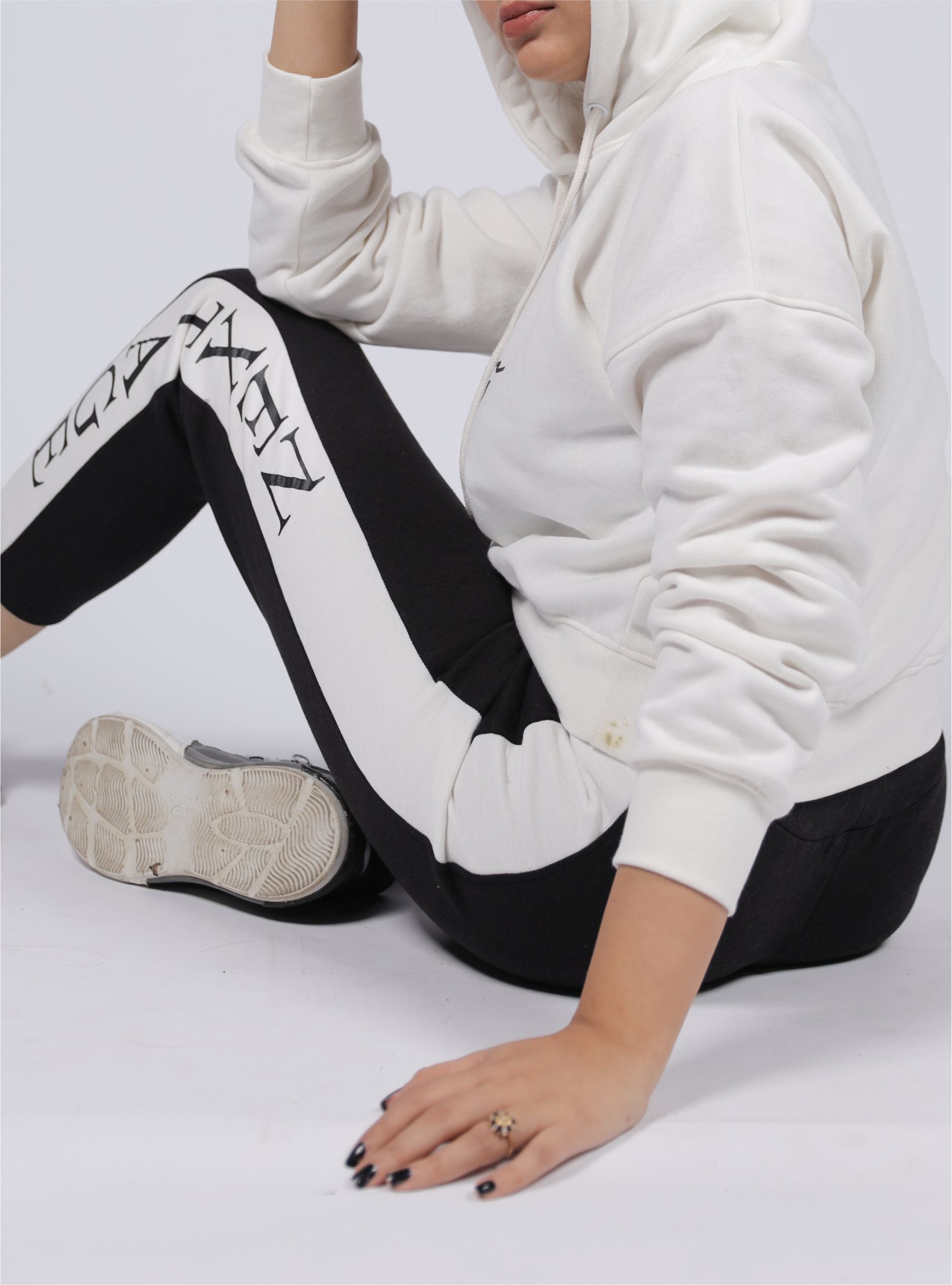 White Slogan Crop Hooded & Jogger Tracksuit