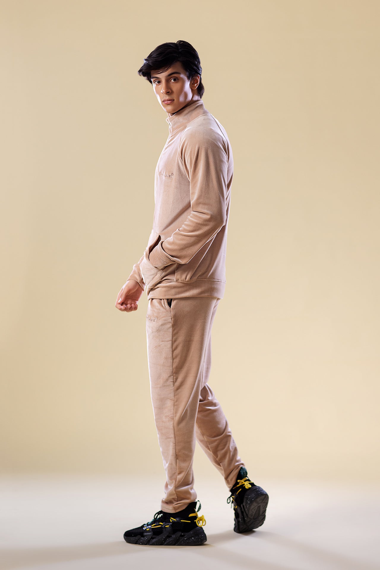 Beige Nextage Slogan Velour Tracksuit