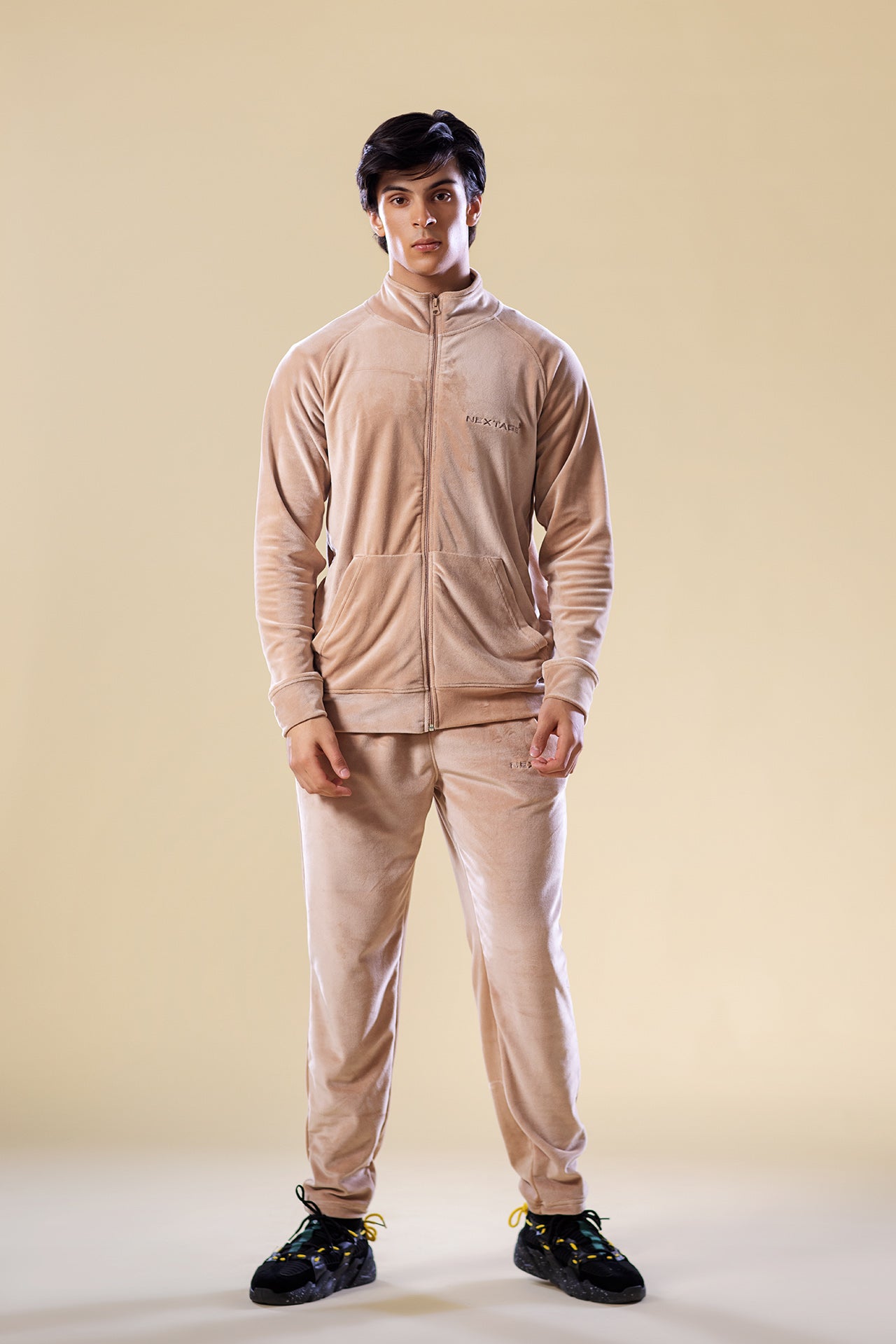 Beige Nextage Slogan Velour Tracksuit