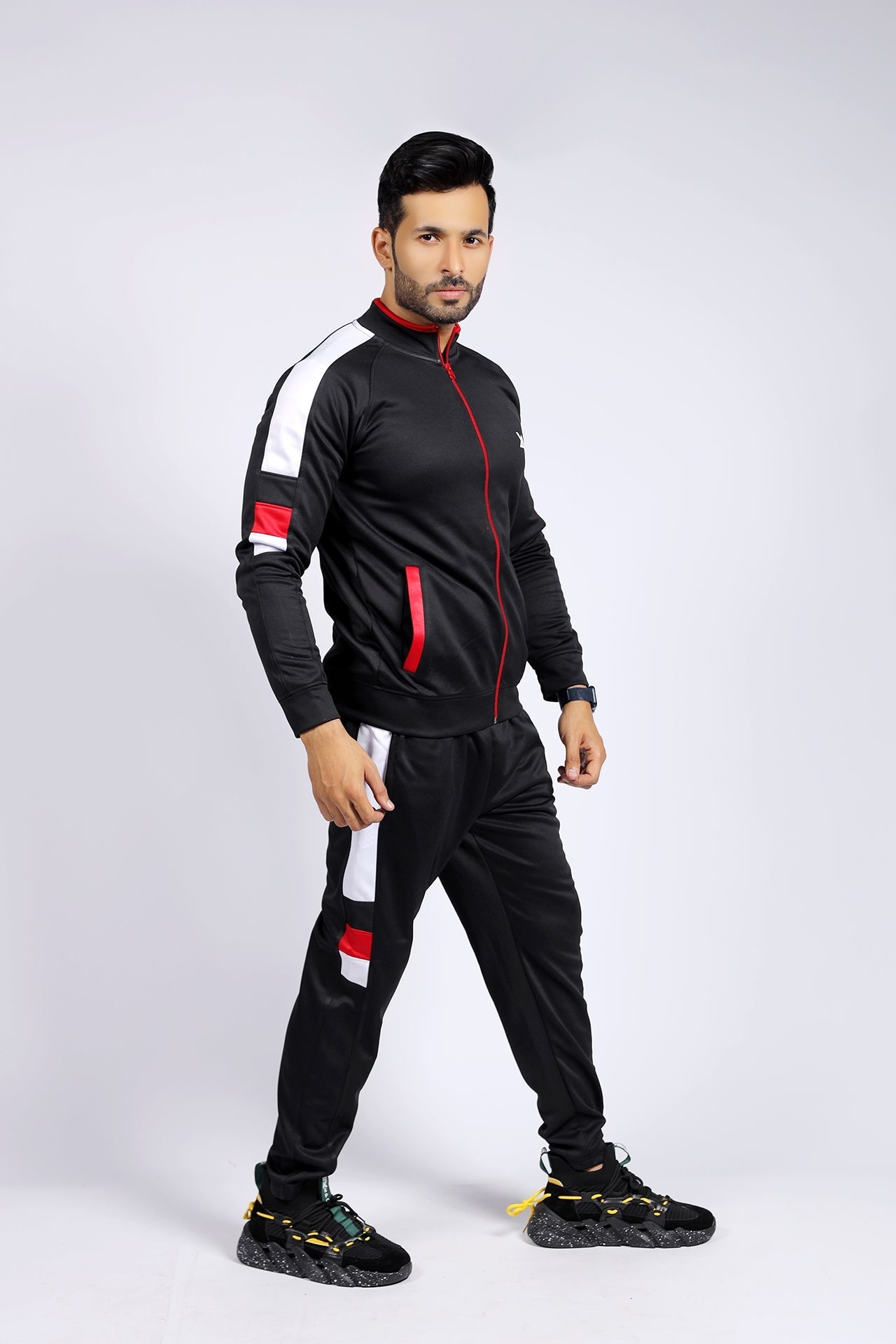 BLACK REGLAN SLOGAN TRACKSUIT